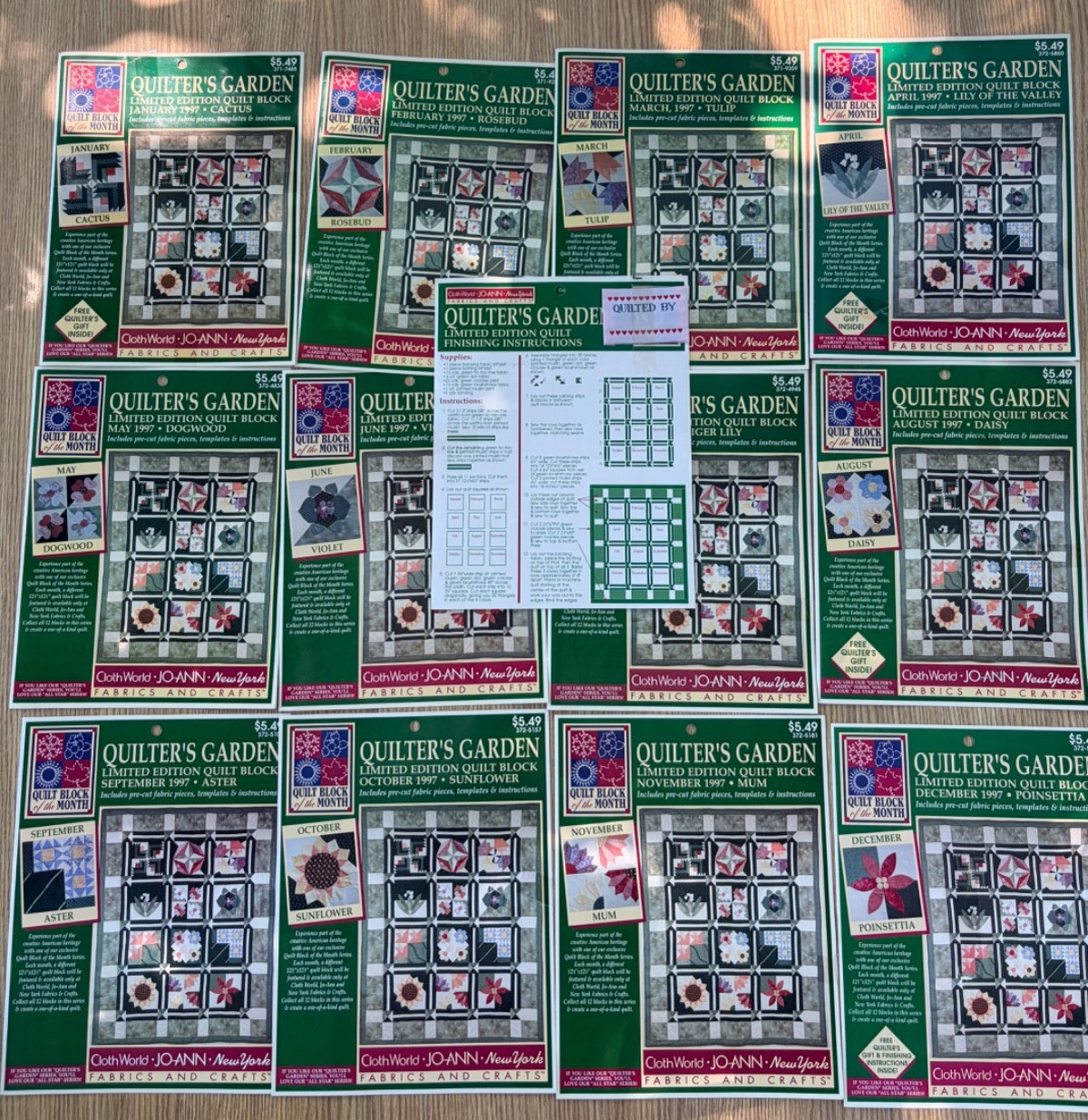 12 Quilters Garden Joann Quilt Block 12 months Instructions1997