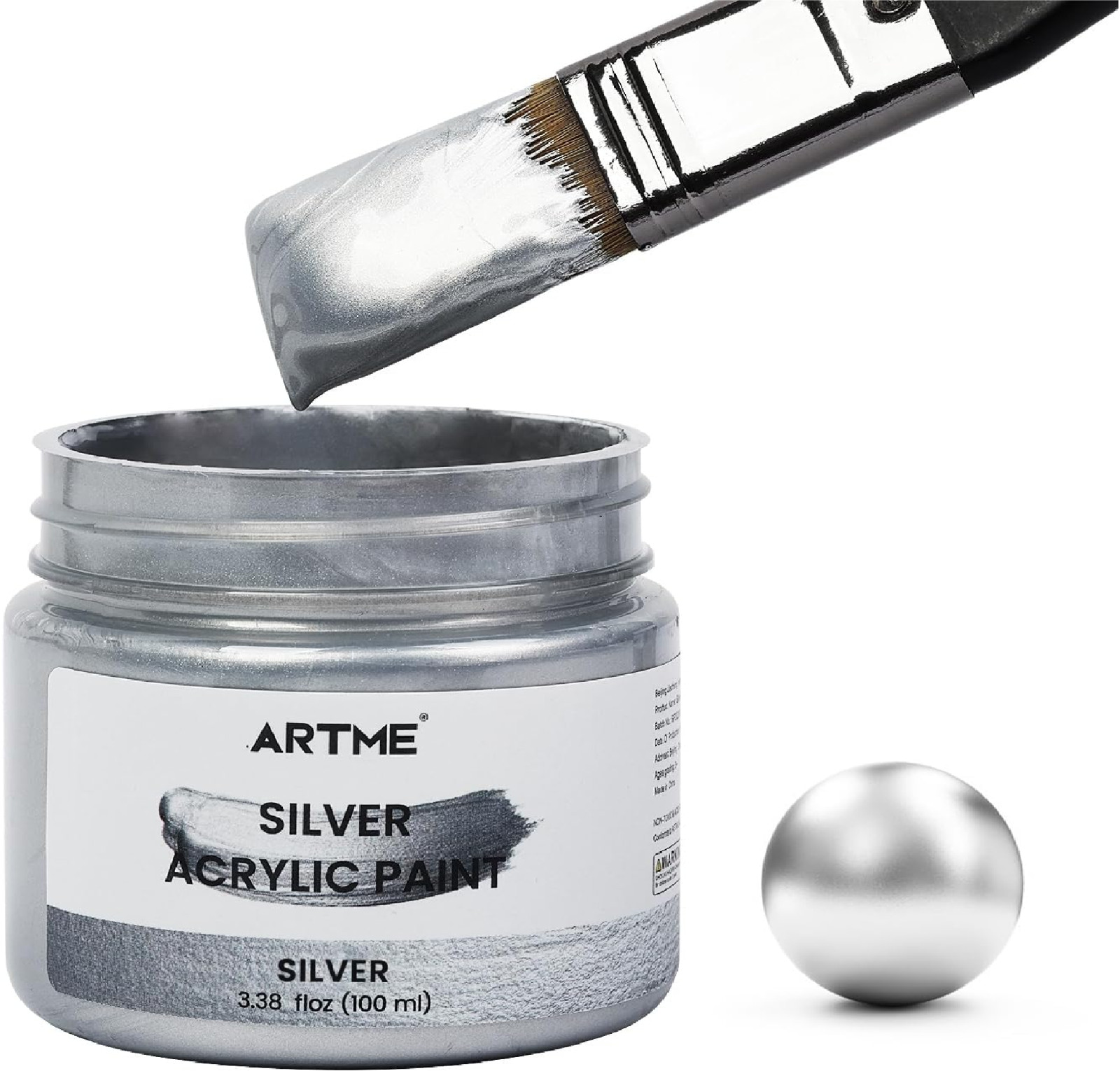ARTME Metallic Silver Acrylic Paint, 100ml Silver Paint for Art, Hand-crafts, No