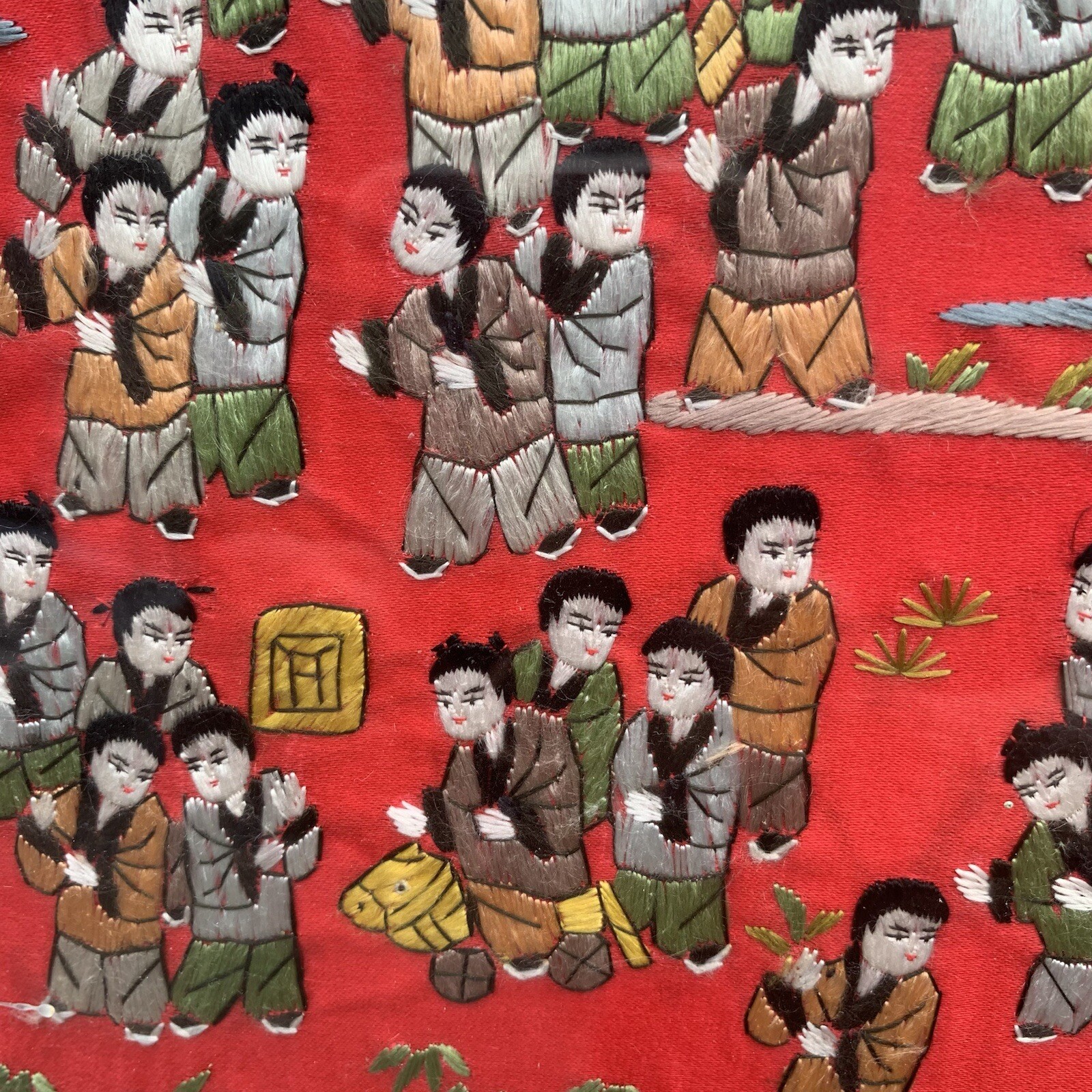 Chinese Silk Tapestry 100 Children At Play Embroidery Framed Art 14.5” x 27”