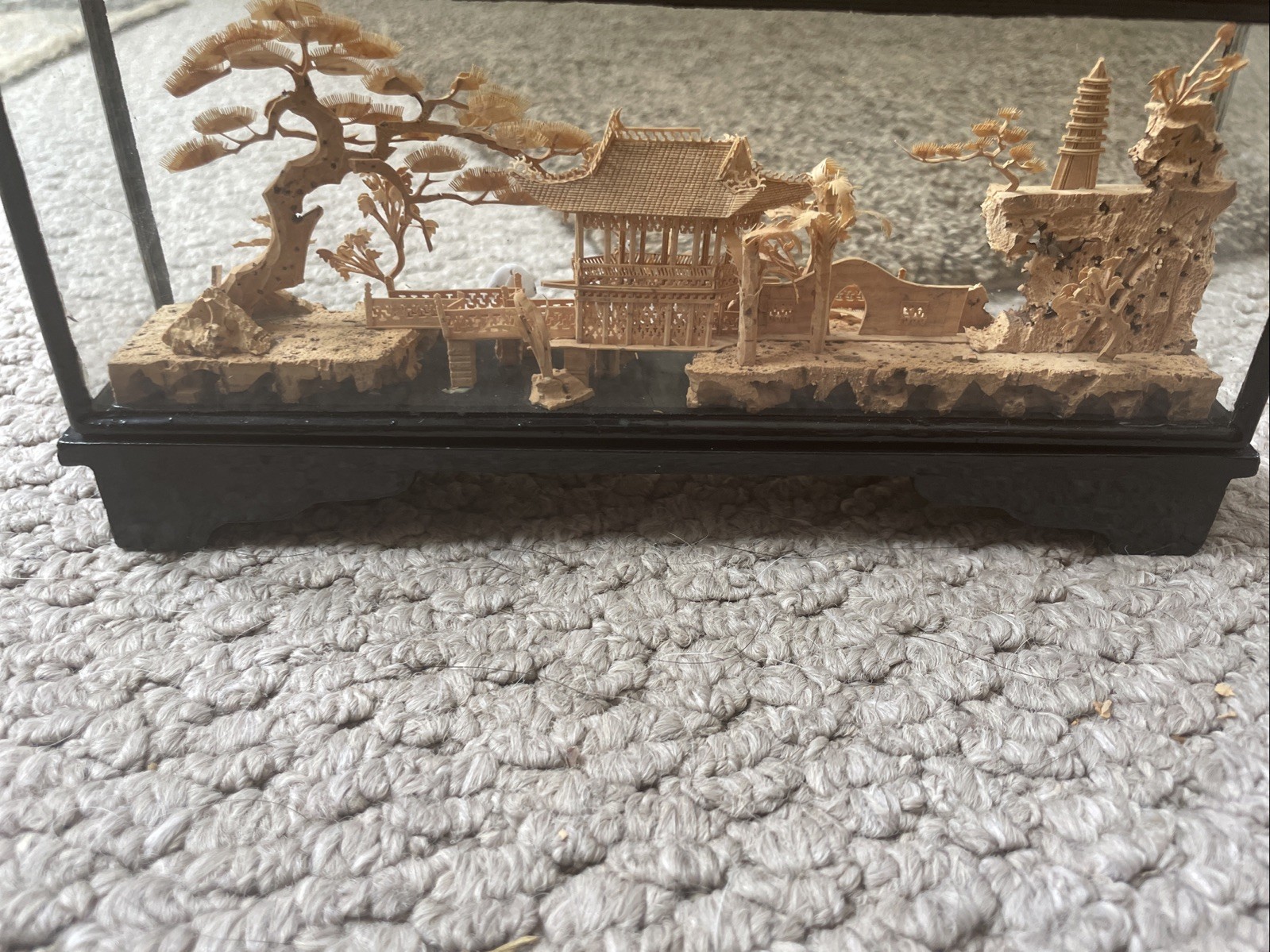 Vintage Chinese Hand Carved Cork Diorama with Pandas – 9.5 Base 3.5 Hight