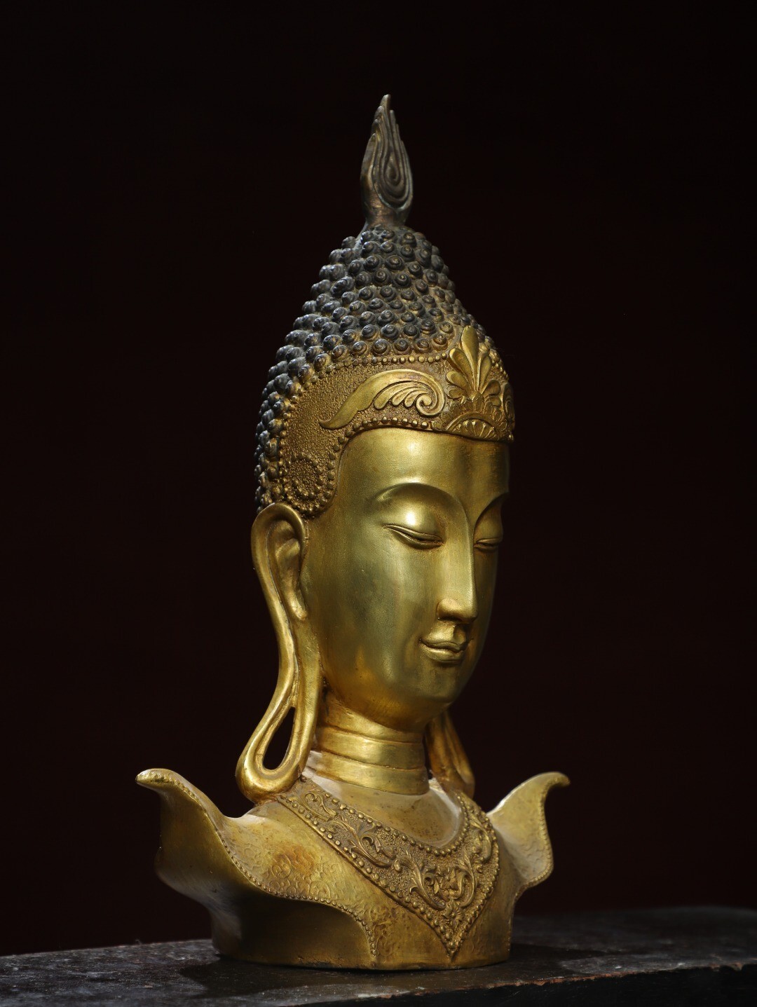 Bronze Gilded Buddha Head Statue