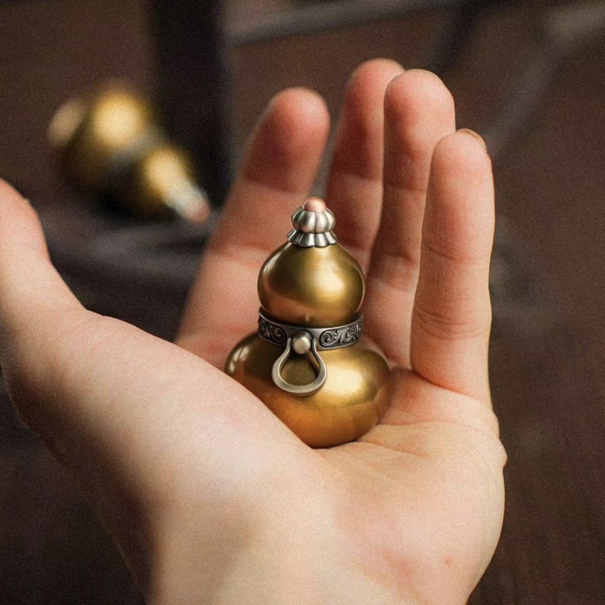 New Brass Gourd Pendant Handheld Ornament Car Bag Hanger 3cm Lucky Decor