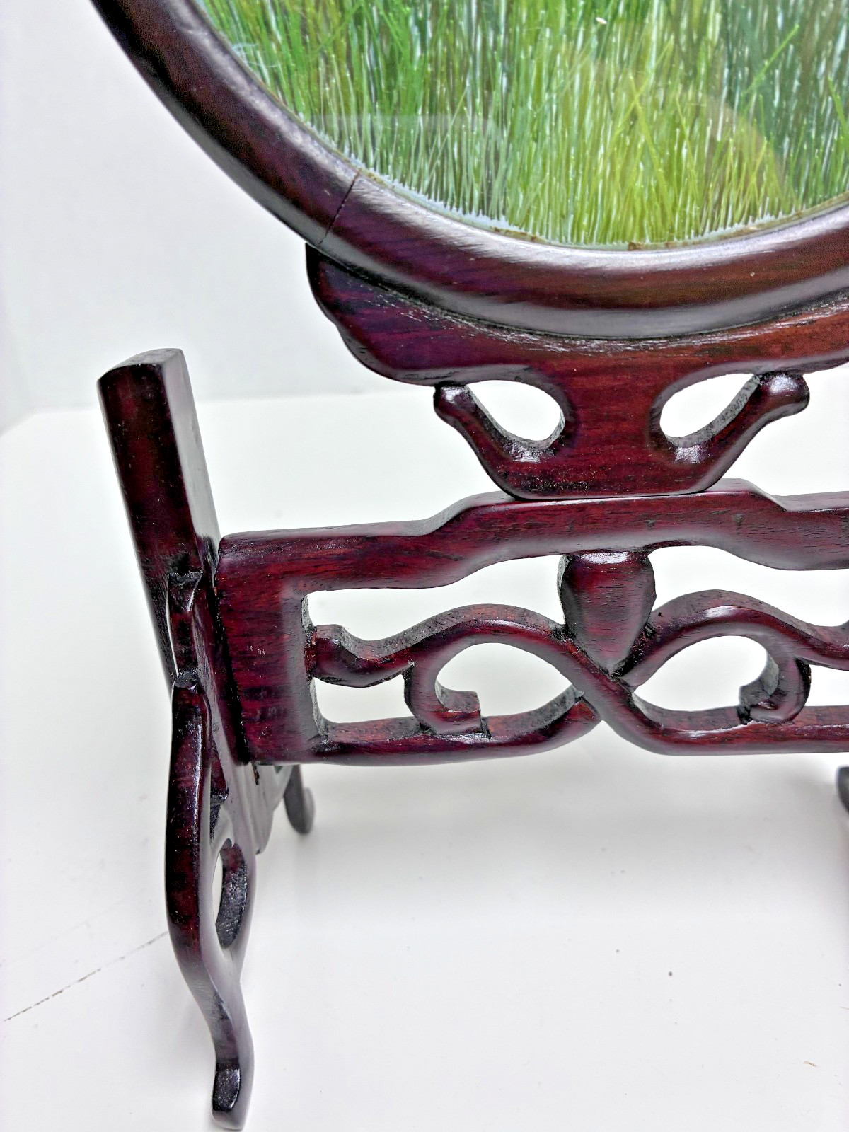 Chinese Double Sided Round Embroidery Small Dog w/Stand & Box