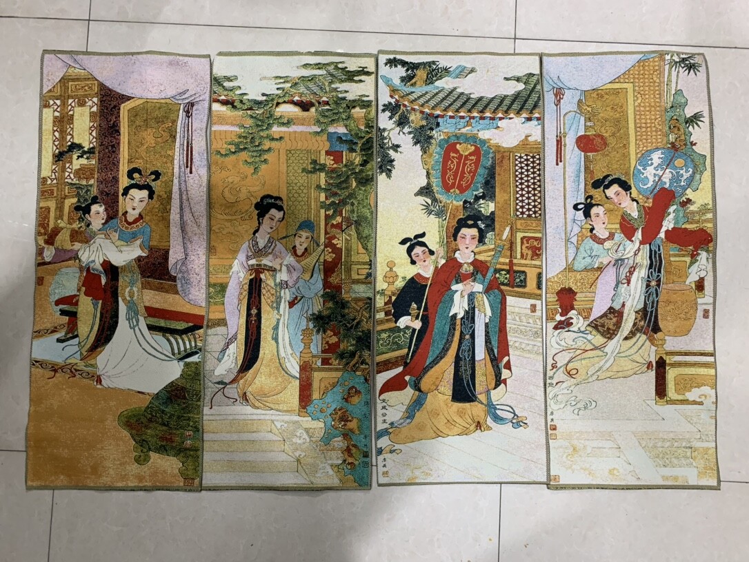 4PCS 24″ China Cloth Silk Beautiful Woman Mural Wall Hanging Tapestry Set 17