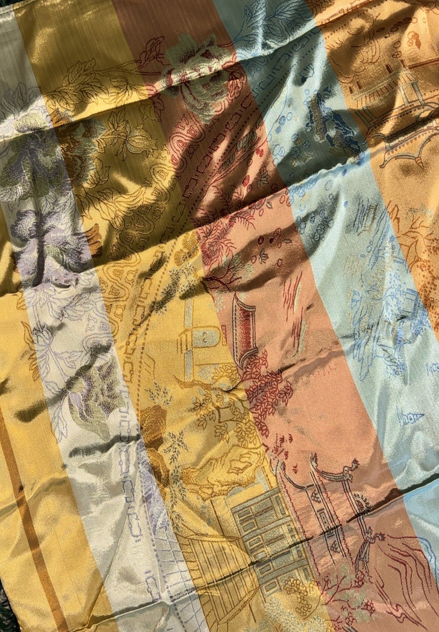 VTG Hangzhou Chinese Silk Brocade Piano Scarf Dragon Phoenix Tablecloth 48”