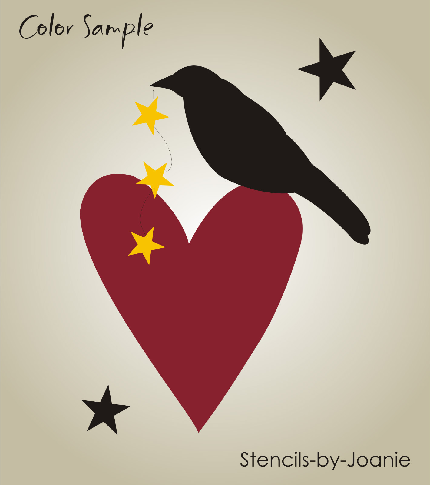 Joanie small Stencil Prim Heart Crow Black Bird Stars DIY Craft Art Block Signs