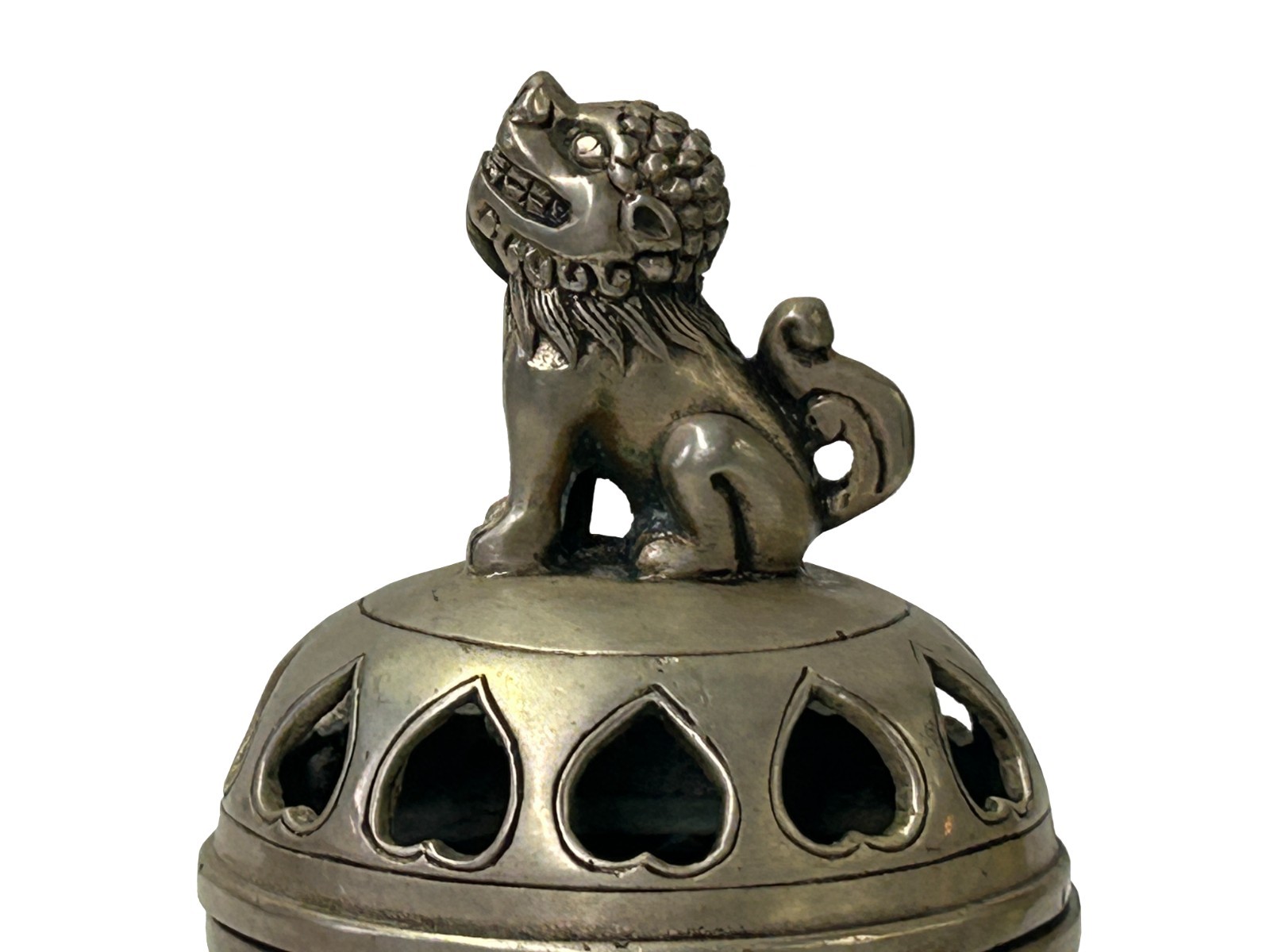 Vintage Silver Pewter Color Metal Foo Dog Ding Shape Incense Holder ws4897