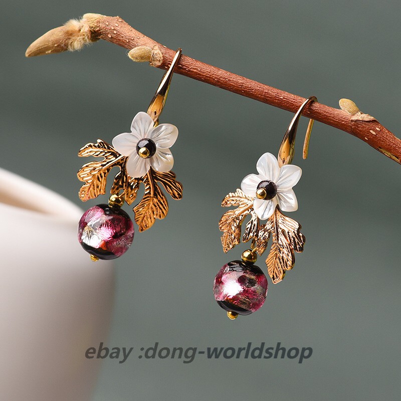 Chinese Coloured Glaze/Conch Flower/Alloy Tibetan Style Vogue Earbob Earrings