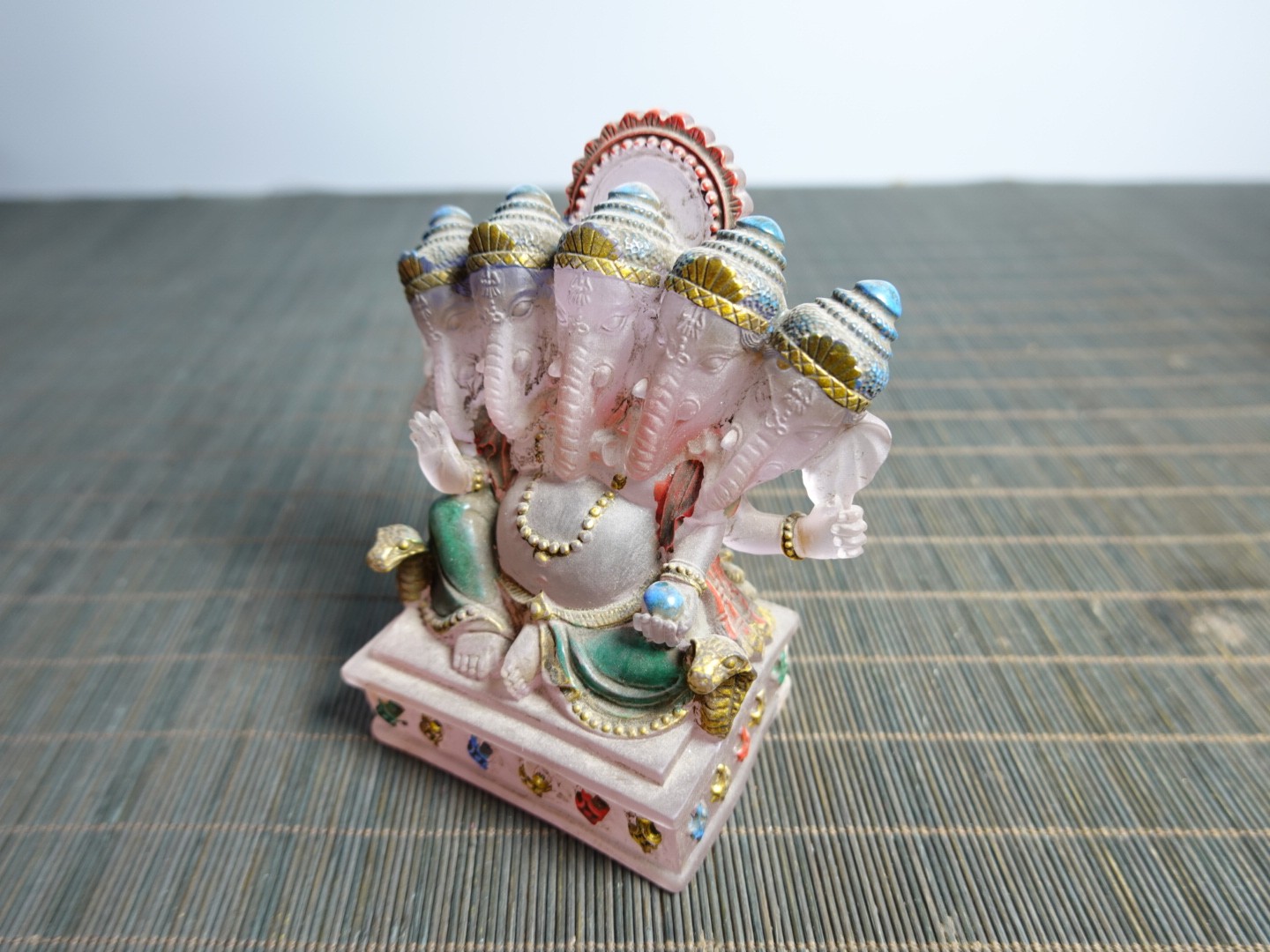 4.3″ Collect China Coloured Glaze Painted Buddhism Panchamukha Ganesha Statue
