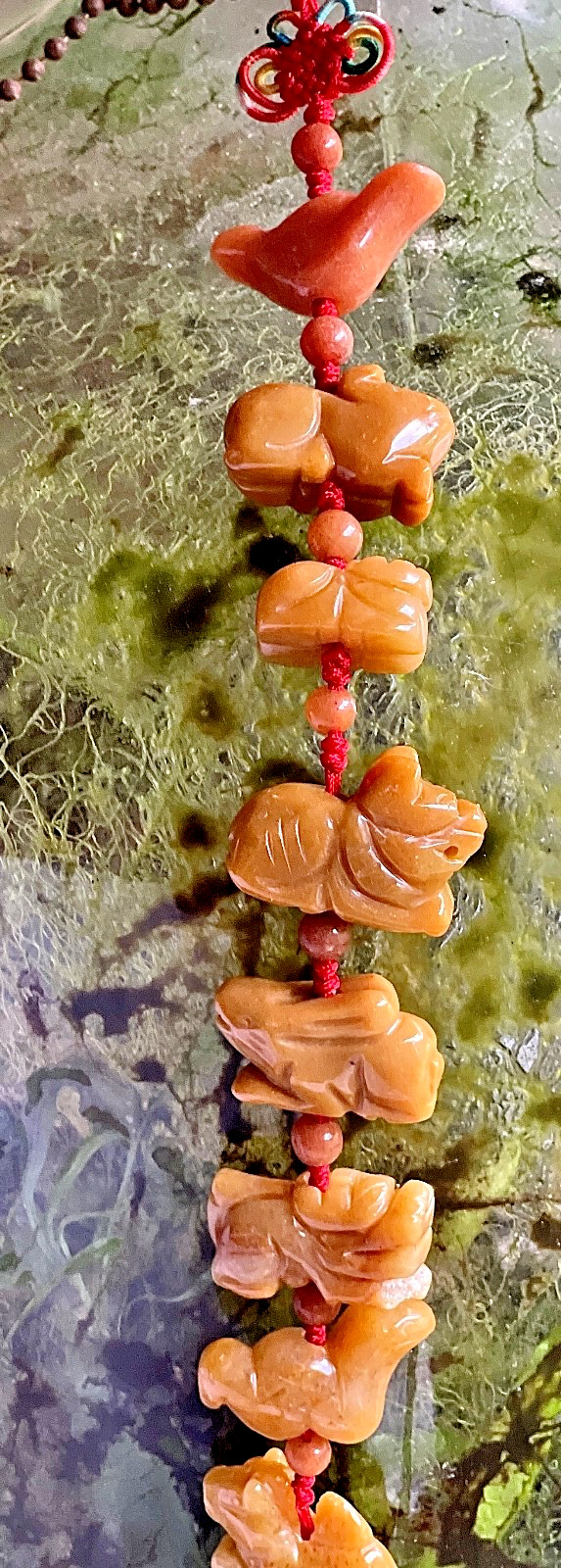 Vintage Chinese Zodiac Jasper Hanging Tassel: 19″ Long