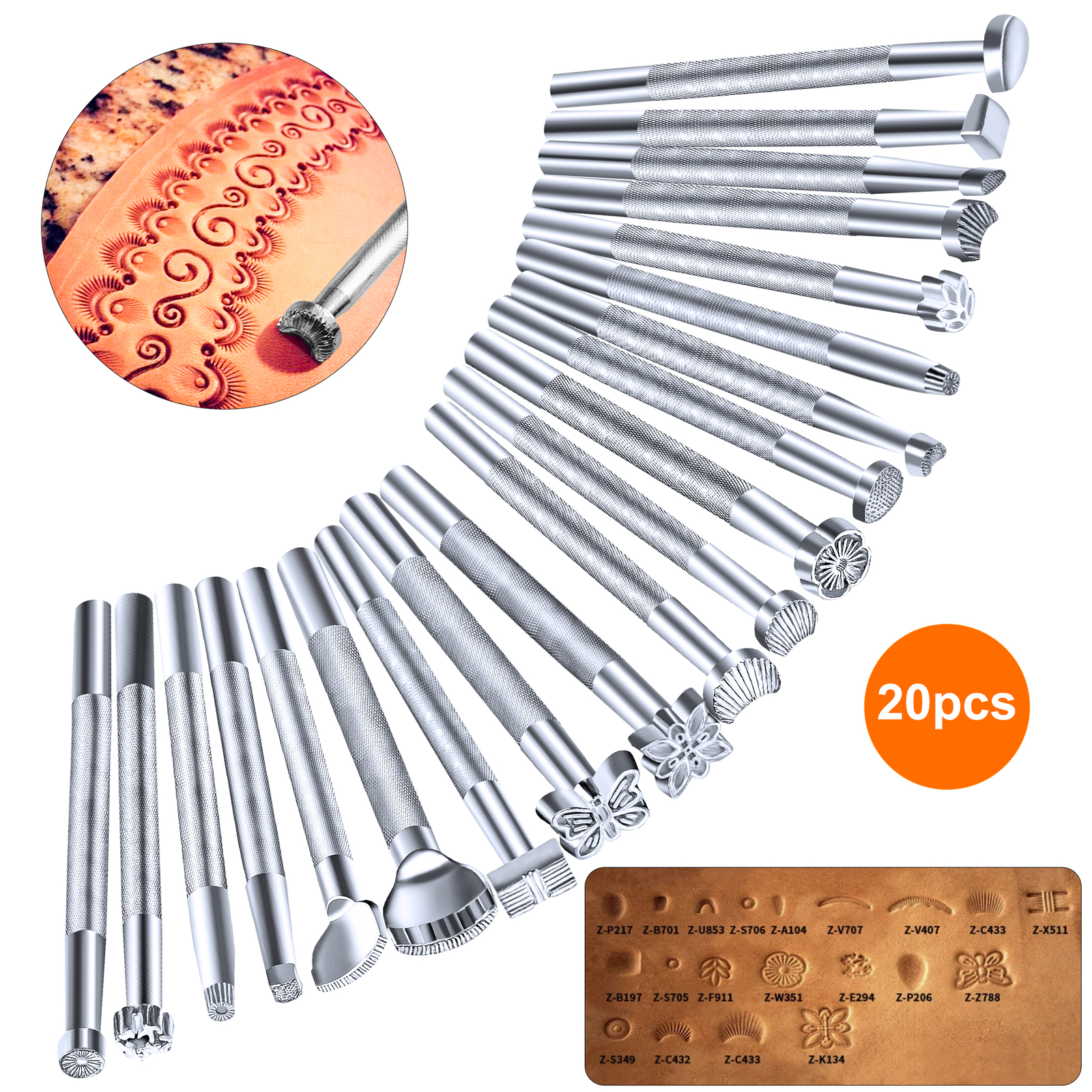 20Pcs Alloy Leather Tool Working Saddle Making Set Carving Craft Stamp DIY Punch