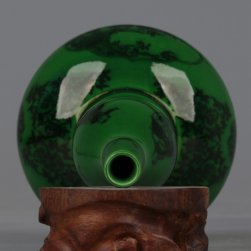 10.7″ China Kingfisher Coloured Glaze Porcelain Hacking Child Play Gourd Vase
