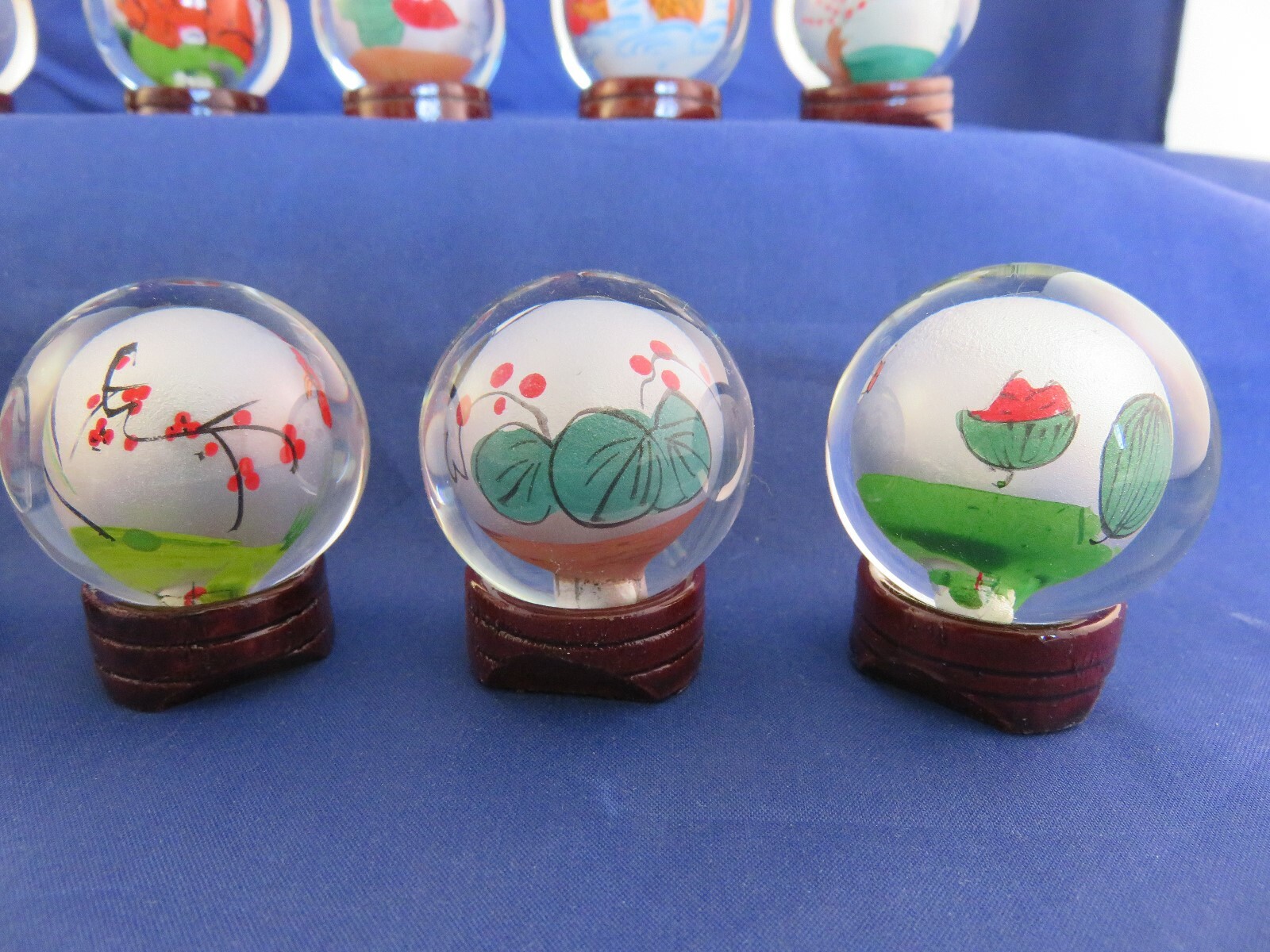 Reversed Painted Glass Balls w Chinese Zodiacs w Stands (1301)