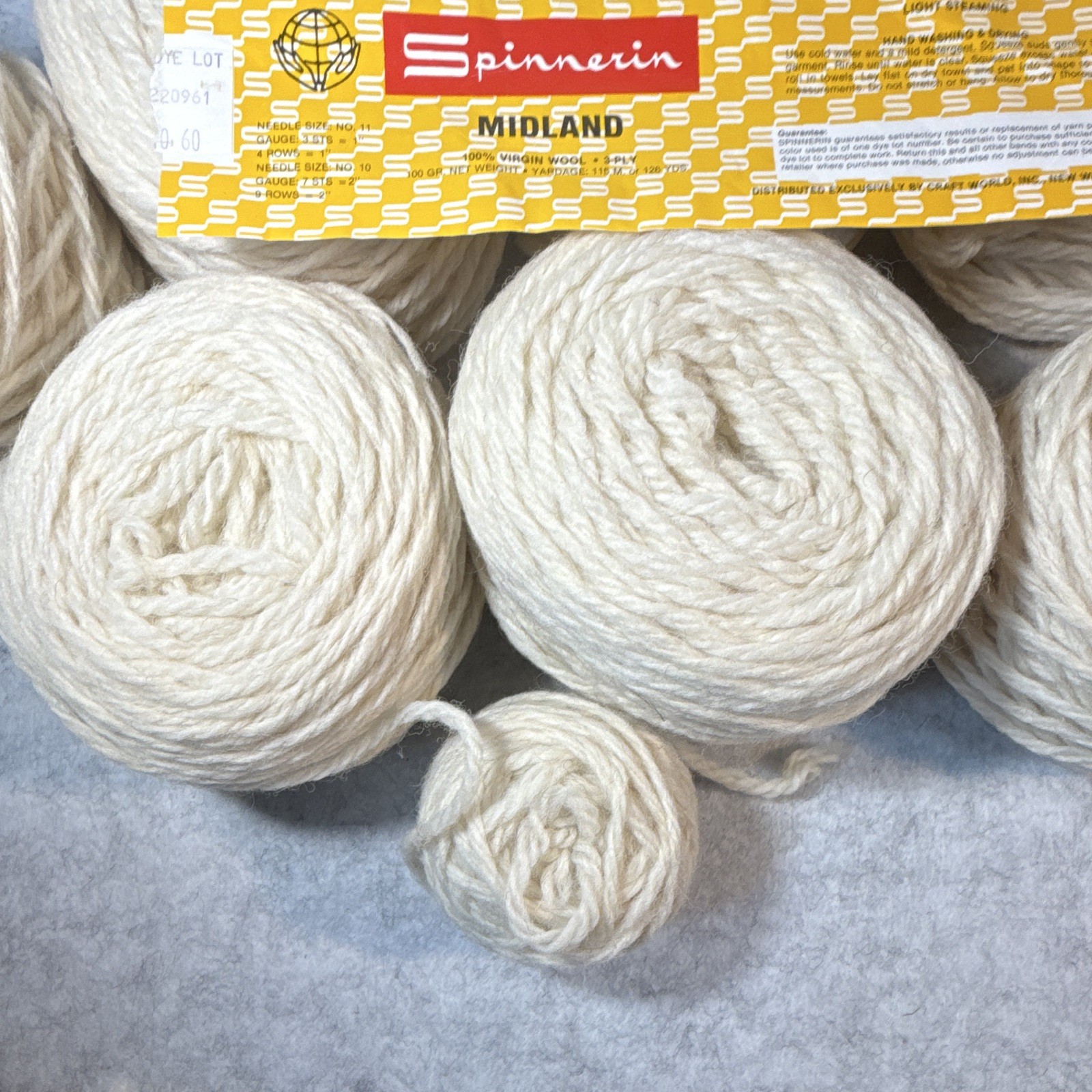 Spinnerin Midland 100% Virgin Wool 3-Ply Ivory Worsted Yarn Lot