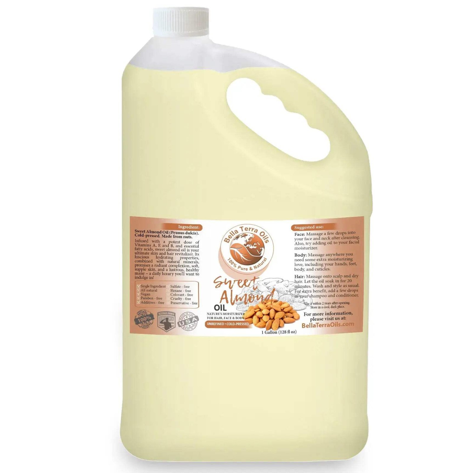 Sweet Almond Oil: Cold-Pressed, Pure, Perfect for Skin, Hair, Massage Therapy