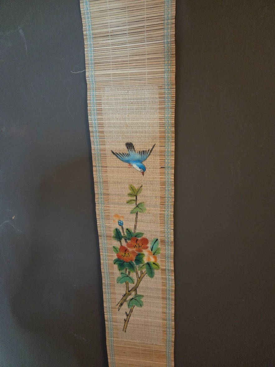 SET OF 3 VINTAGE CHINESE TAPESTRY HAND PAINTED ON BAMBOO BIRD WALL ESTATE FIND