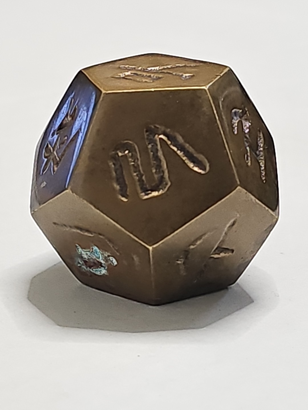 Vintage Brass/bronze Earthly Branches 12 Sided Dice D-12 5.4oz 1.75″ W x 1.5″ H