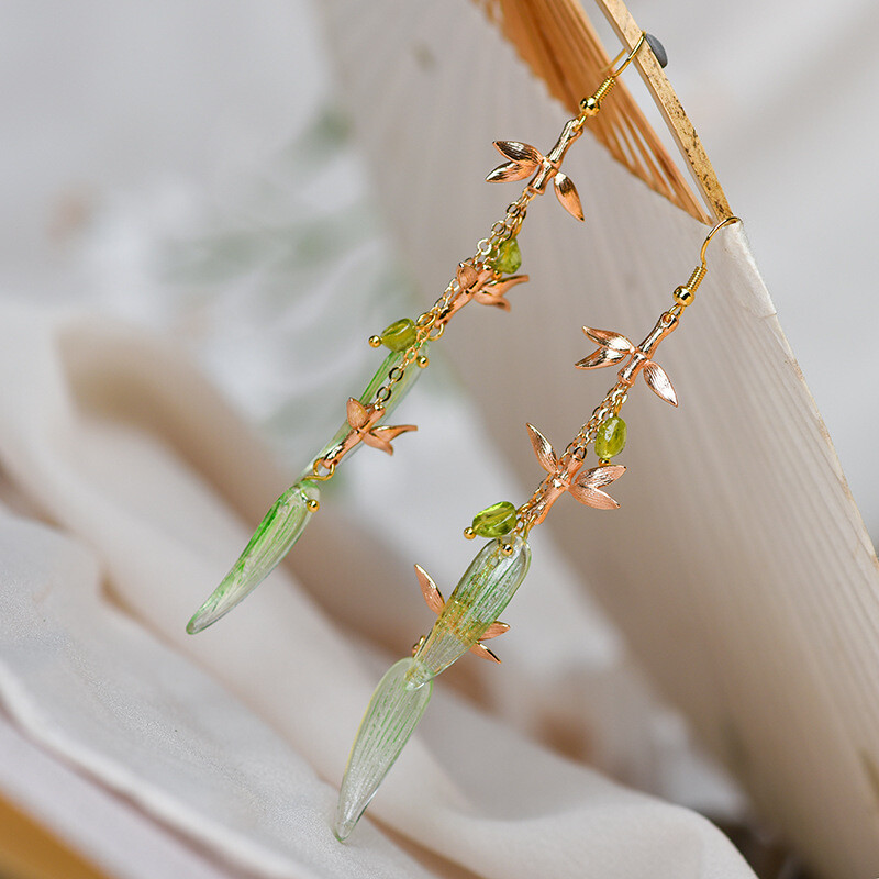 Chinese Coloured Glaze Flower Gild Bamboo Joint Tibetan Style Earbob Earrings