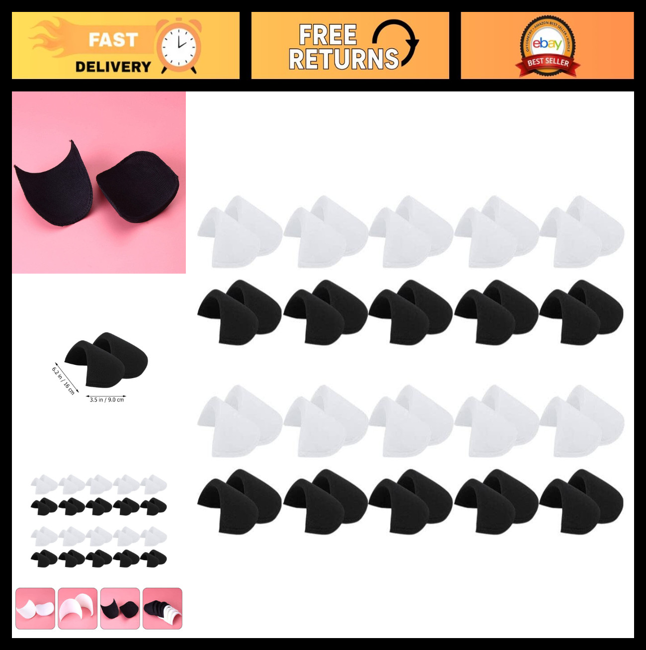 Soft Breathable Sponge Shoulder Pads – 20 Pairs Cushion Inserts for Suits & Coat