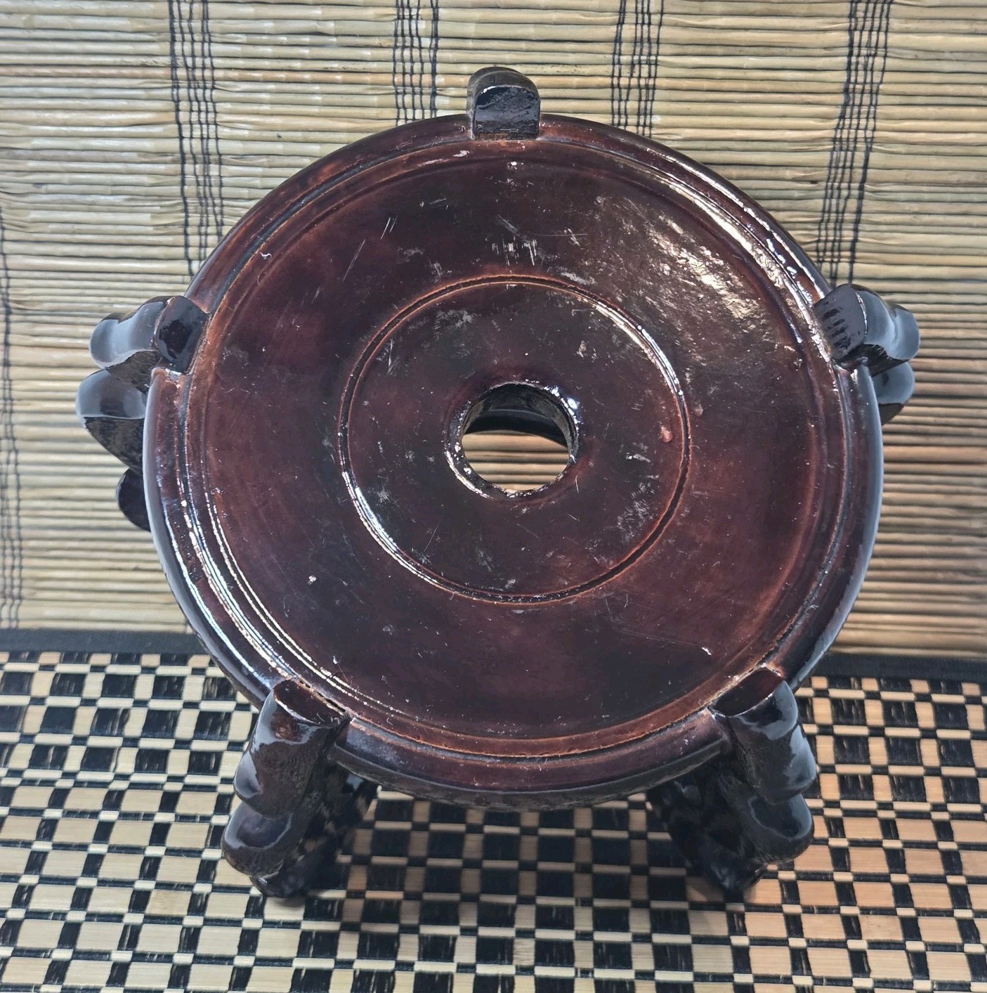 Asian Style Dark Wood Vase Collectible Pedestal Riser Stand 5 Feet 5.25″ H READ