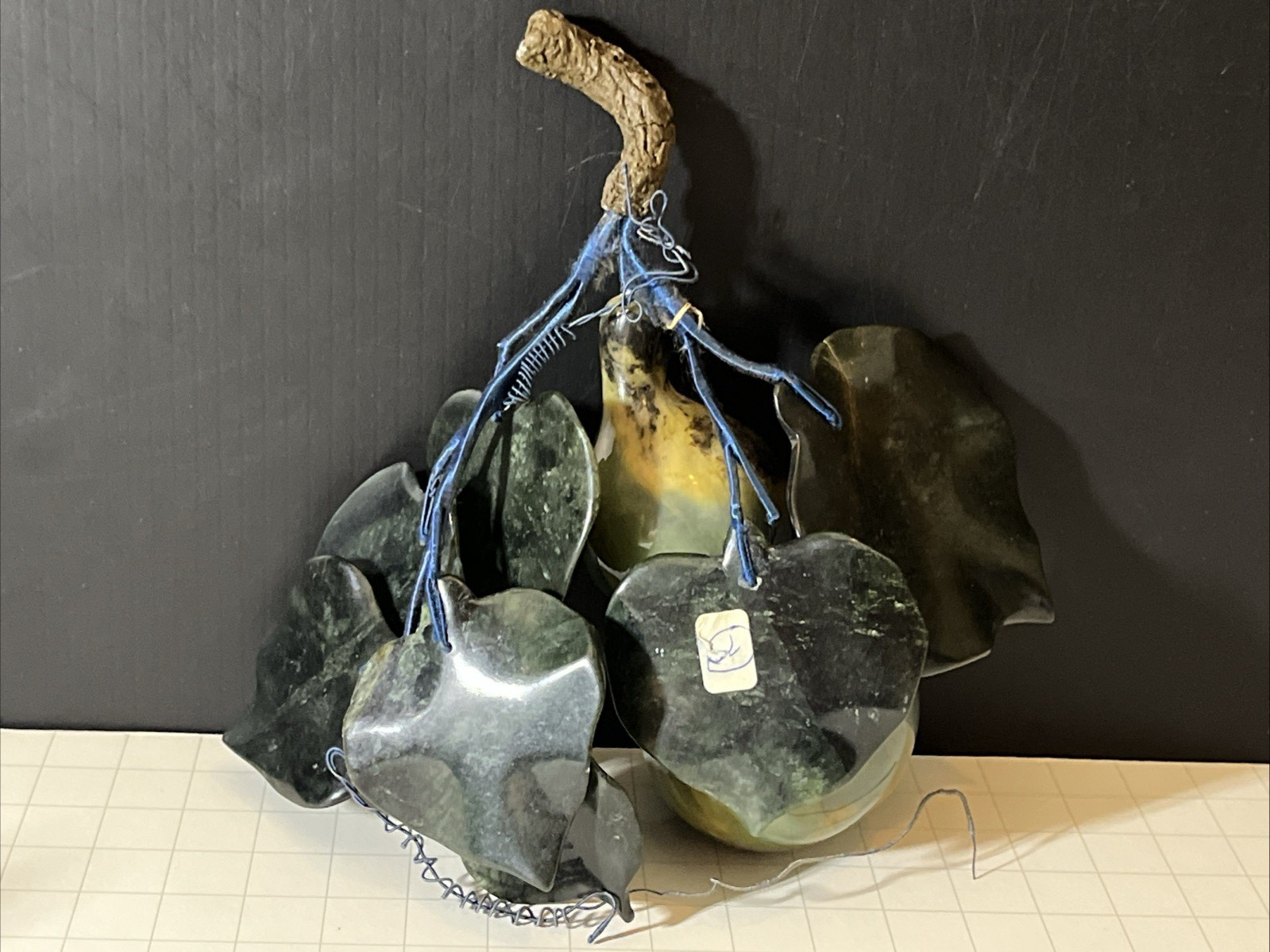 Hand-carved Jade Double Gourd Hulu Wu Lou Dark Green Leaf Good Fortune long life