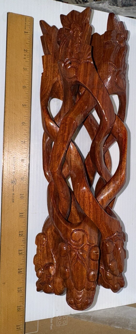Carved Wooden Collapsing Dragon Bowl/ Planter Stand 9.5”tall, 12” Wide 15.5” L