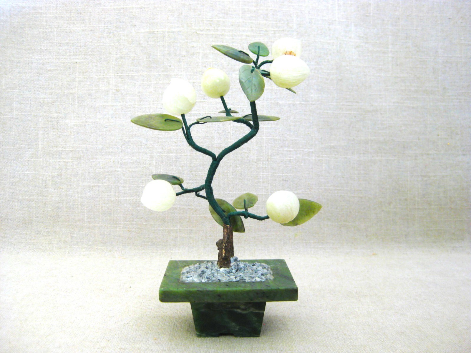 Vintage Carved Stone Flowering Bonsai Tree Sculpture Asian Style Home Décor