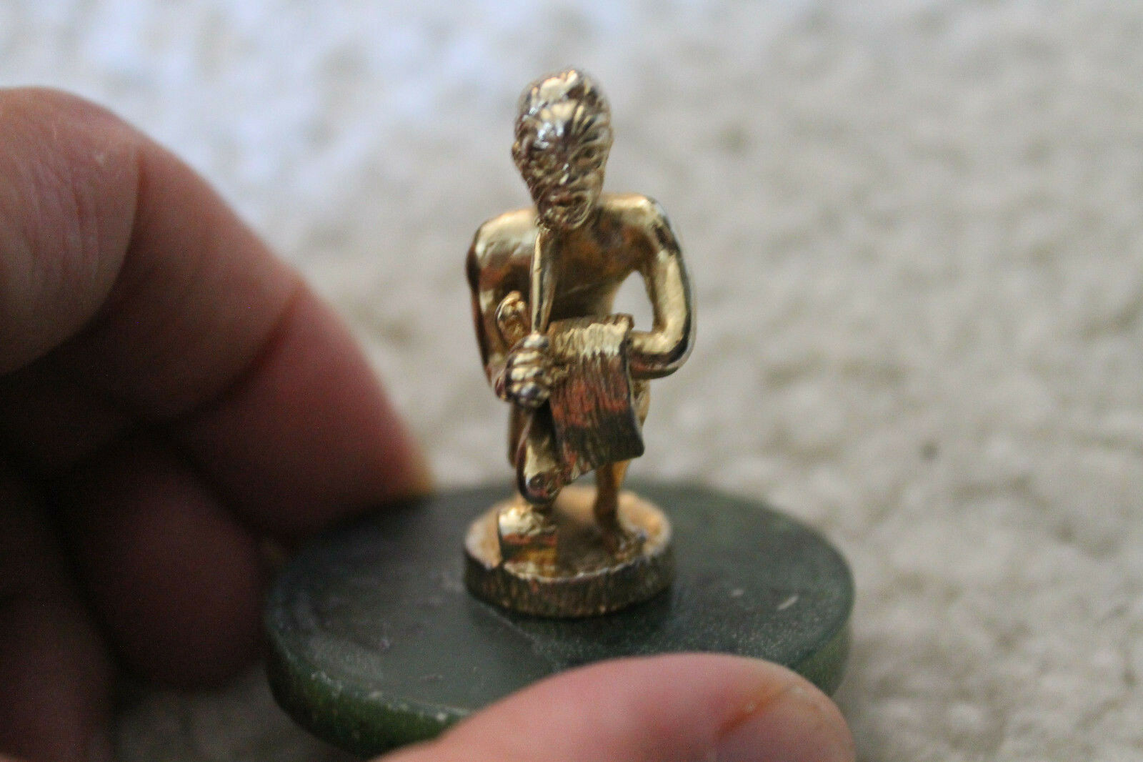 Very neat two Small metal statues with Jade bases