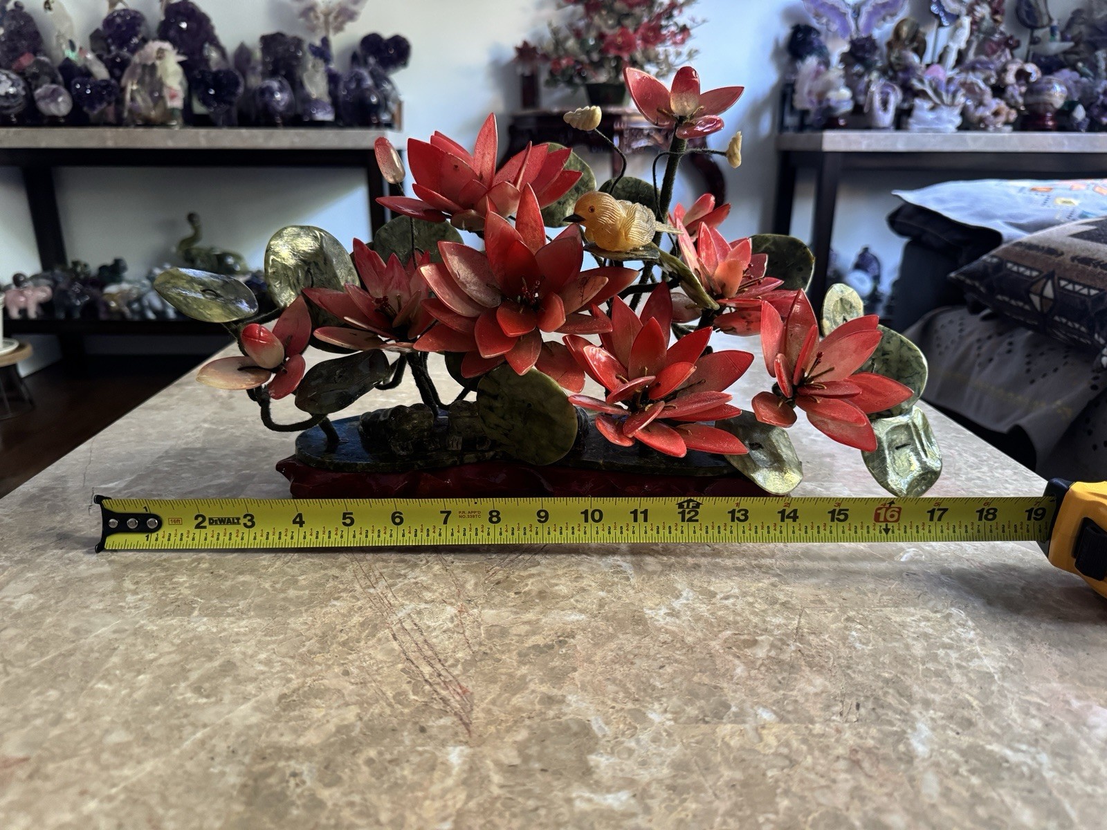 Vintage Jade & Glass Lotus Flower Bonsai Plant