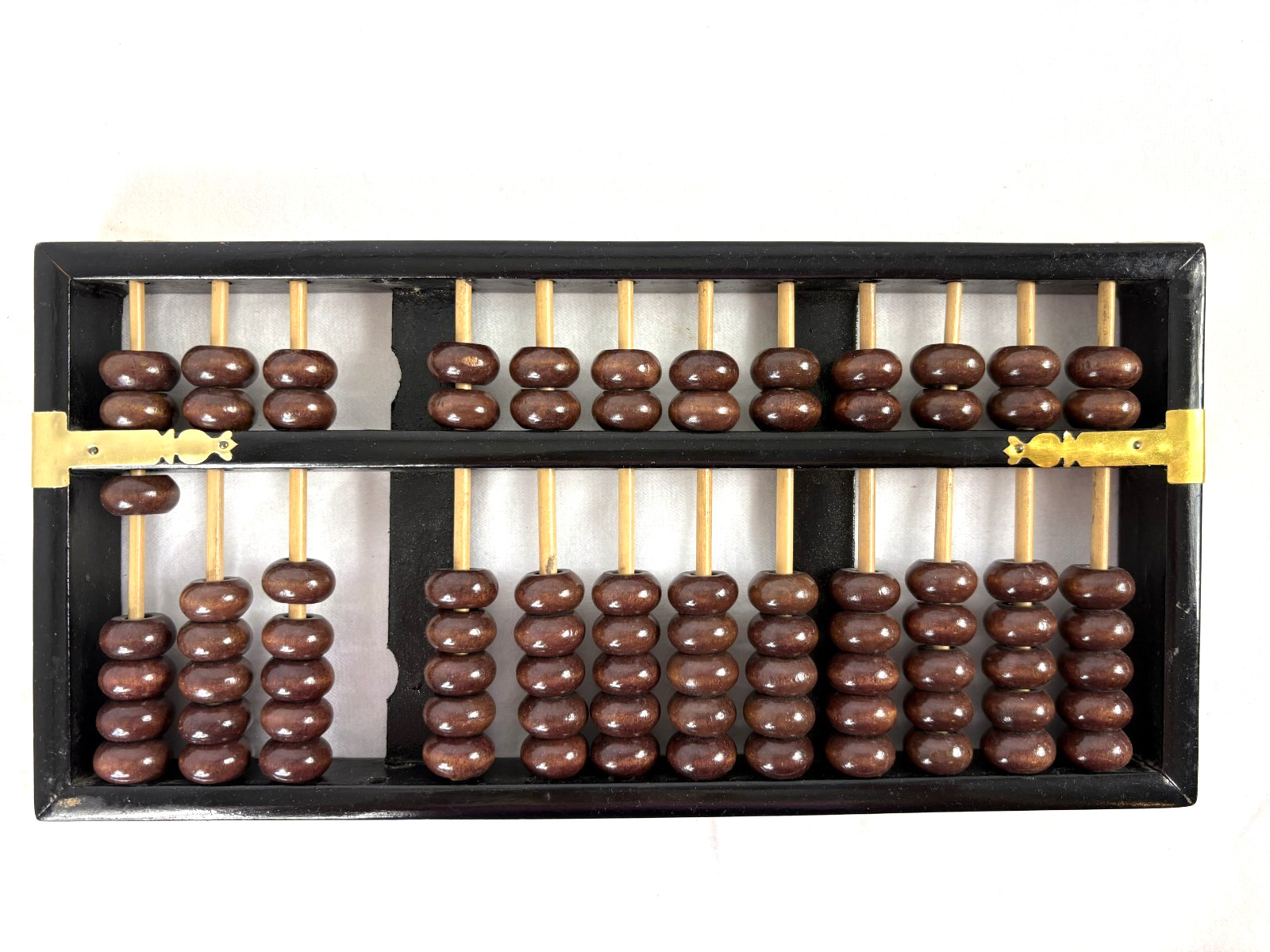 Vintage Black Wood 12 Column Abacus Counting Frame China 11 x 6″