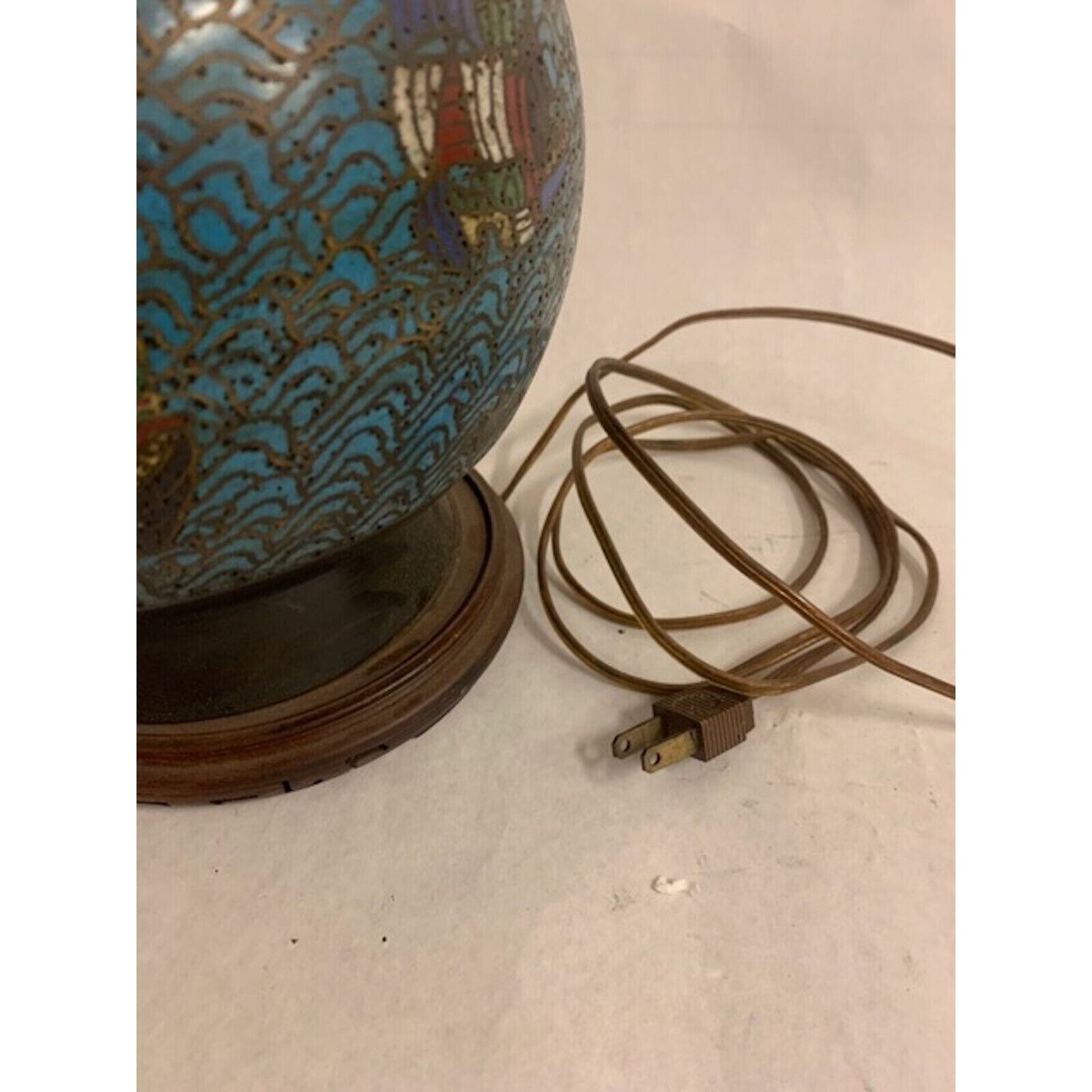 LARGE ANTIQUE CHINESE CHAMPLEVE CLOISONNE Enamel Bronze Vase Table Lamp Boat …