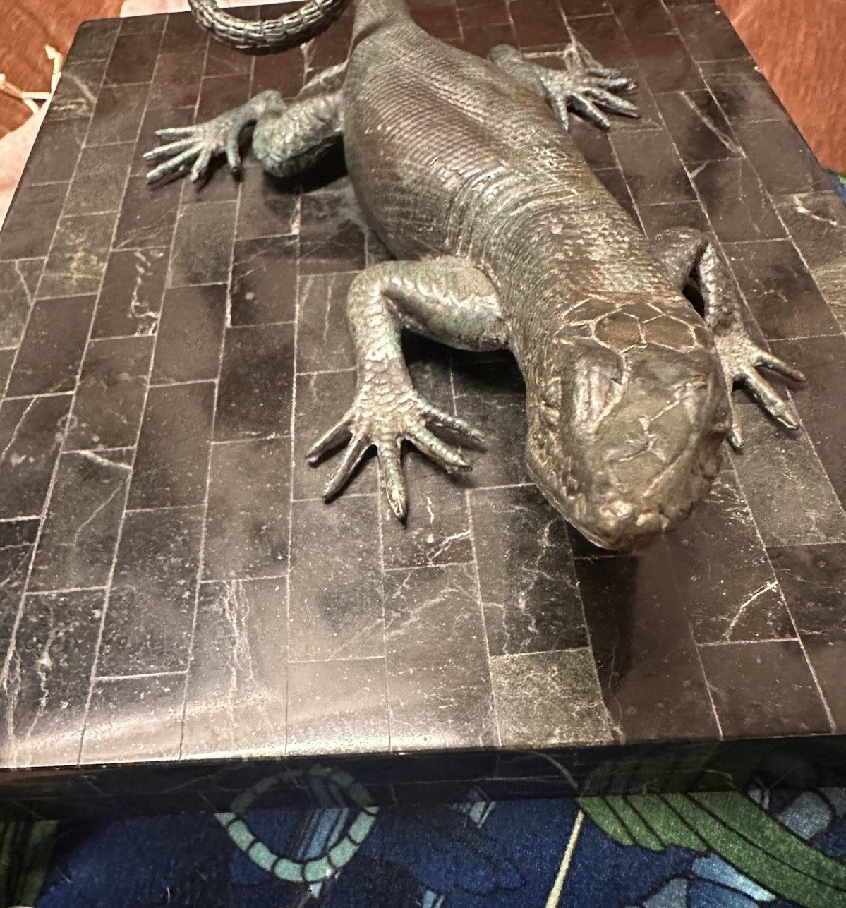 Vintage Maitland-Smith Stone Decorated Box W Cast Bronze Lizard 1970-80’s