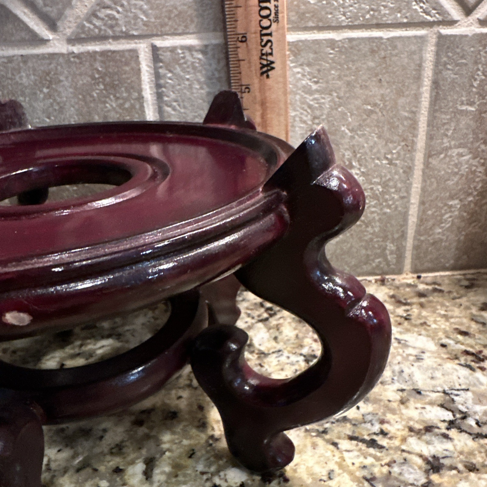 Vintage Chinese Dark Cherry Wood Stand 6” Diam For Urn Plant Fish Bowl