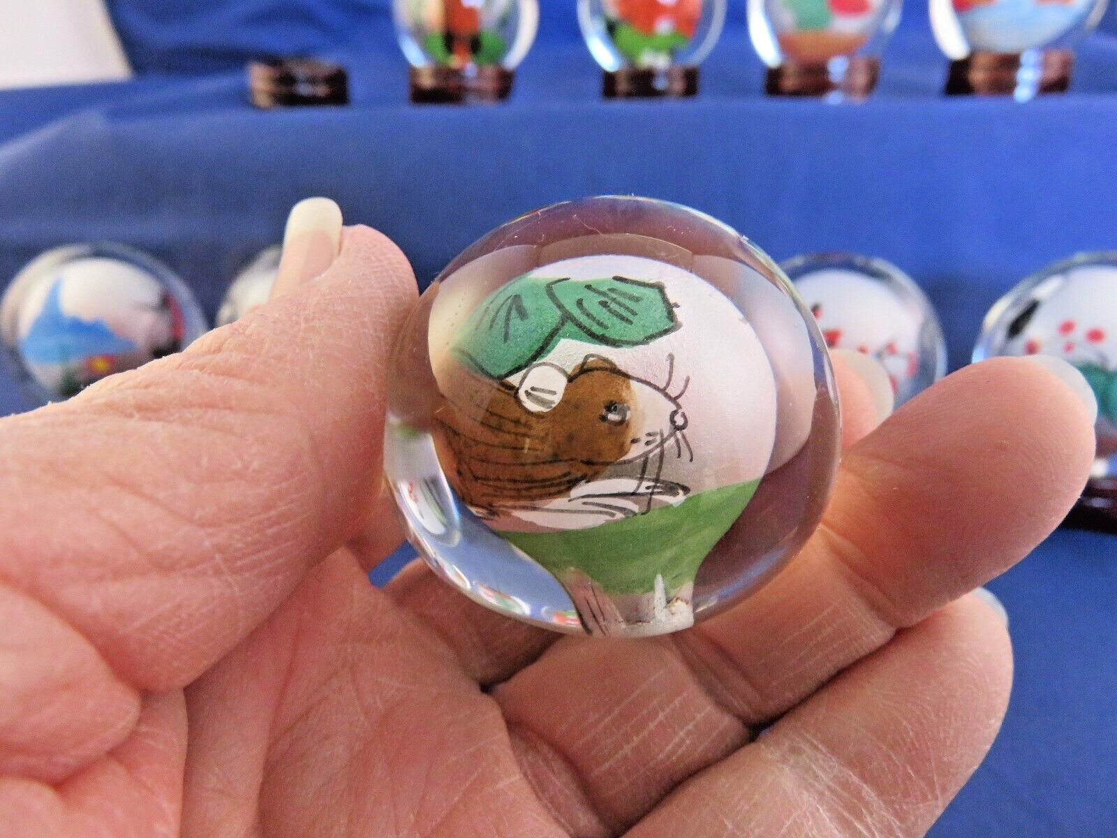 Reversed Painted Glass Balls w Chinese Zodiacs w Stands (1301)