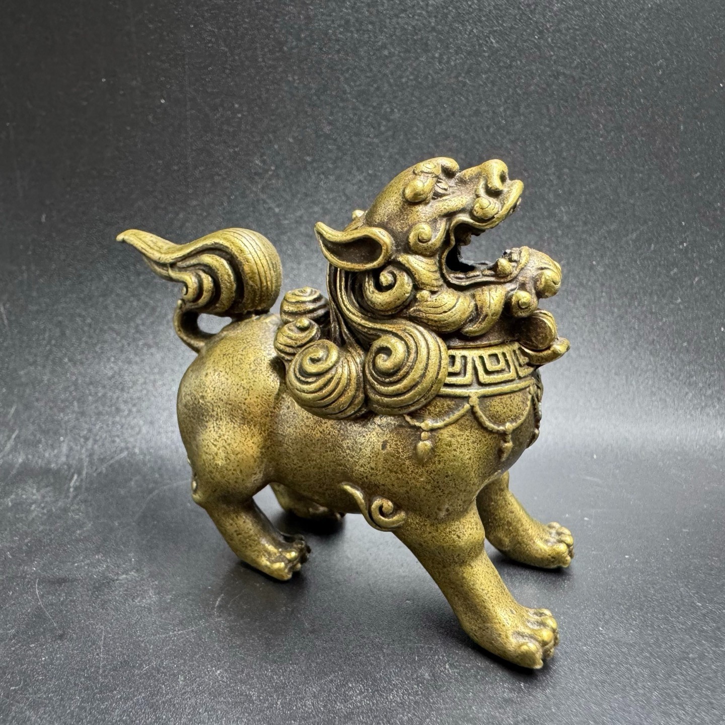Vintage Brass Qilin Incense Burner Mini Kylin Censer Feng Shui Wealth Ornament