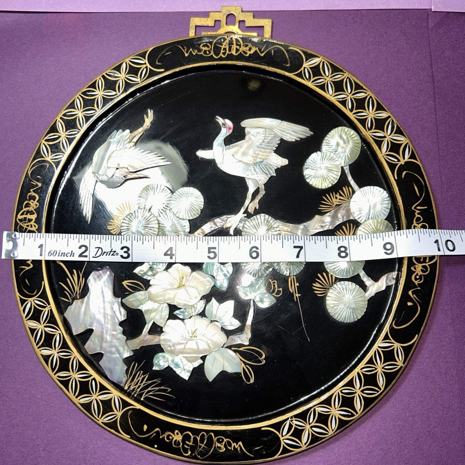 Vintage Chinese Lacquered Decorative On Wood Mother Of Pearl 10” Set Of 4 Used