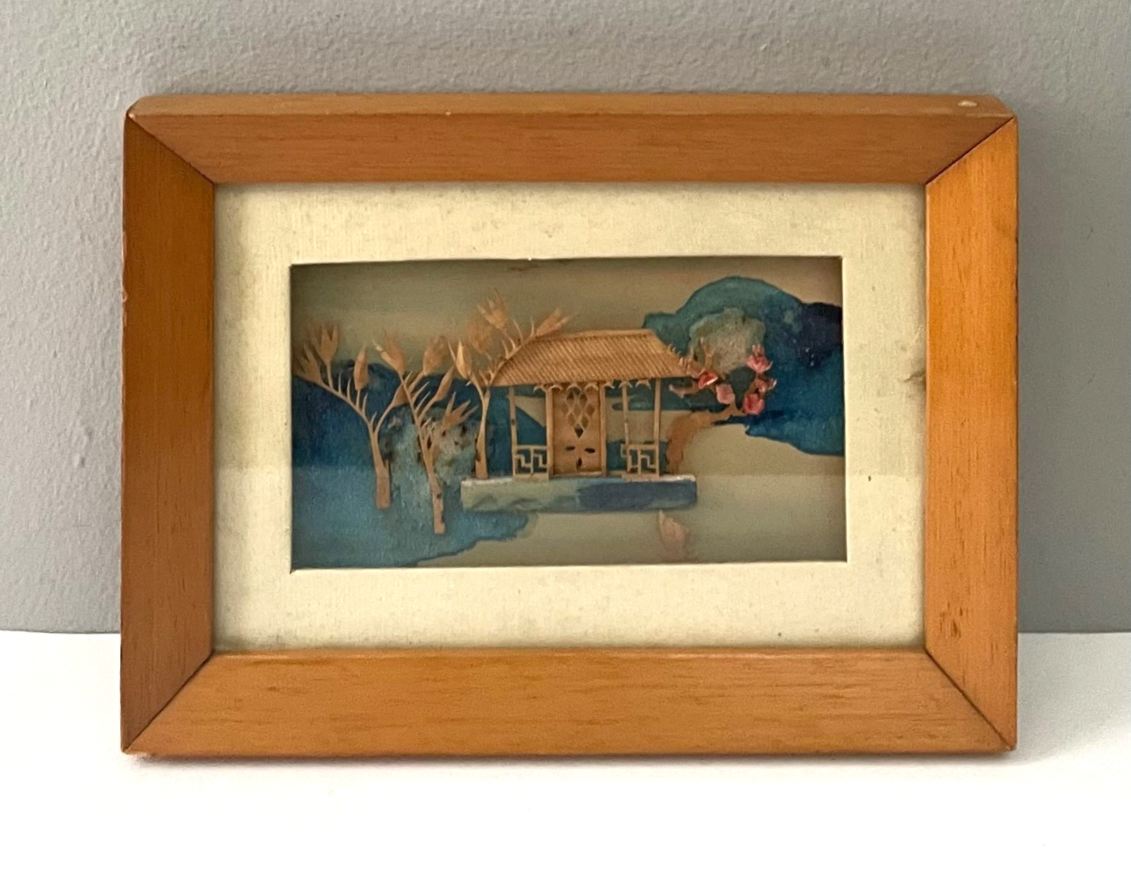 Vintage Chinese Asian Diorama Handcrafted Framed Art for the Wall 7.5 X 5.5 Inch
