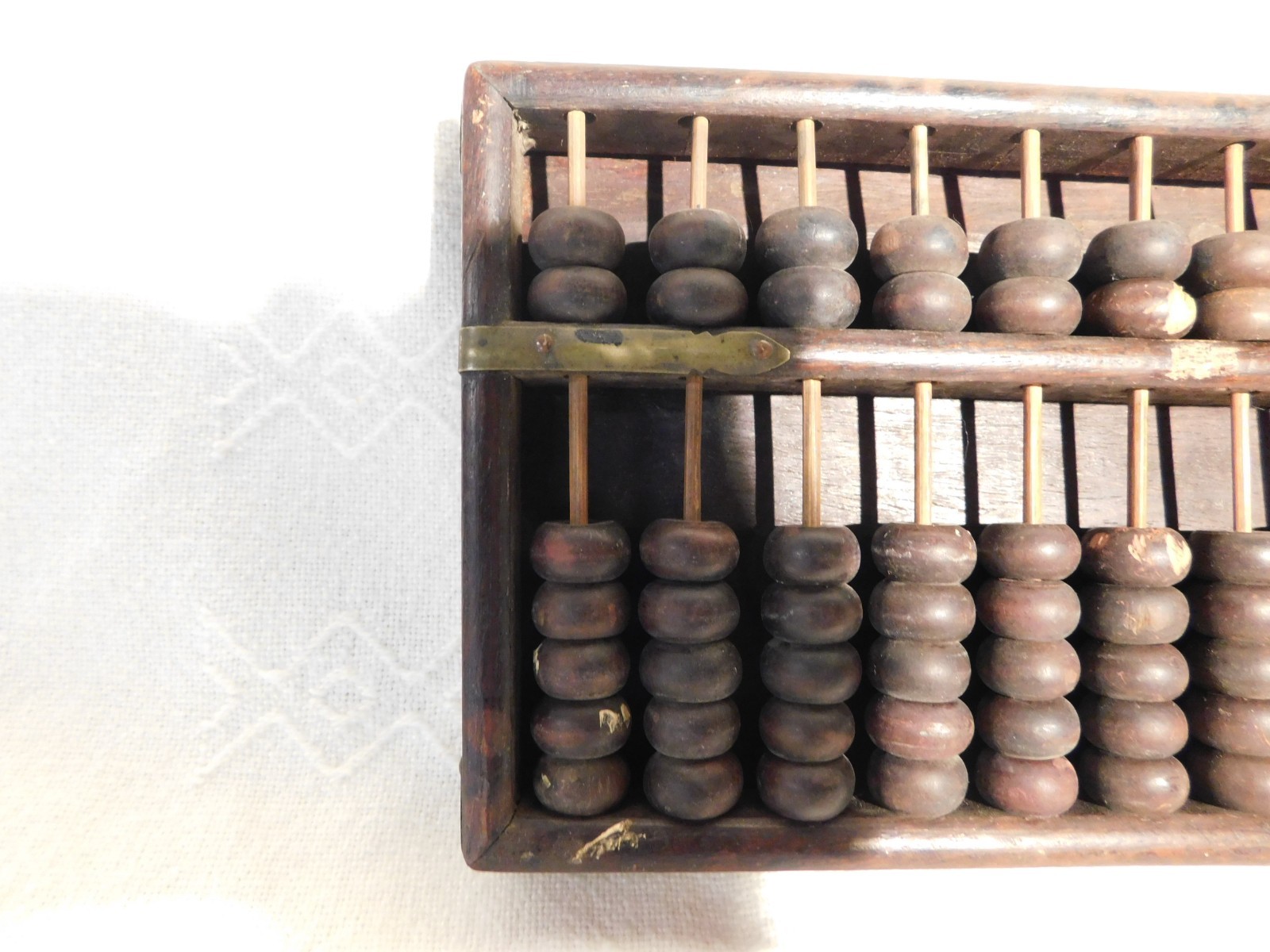 Vintage Chinese Abacus Wood & Brass Calculator 11 Row 77 Bead