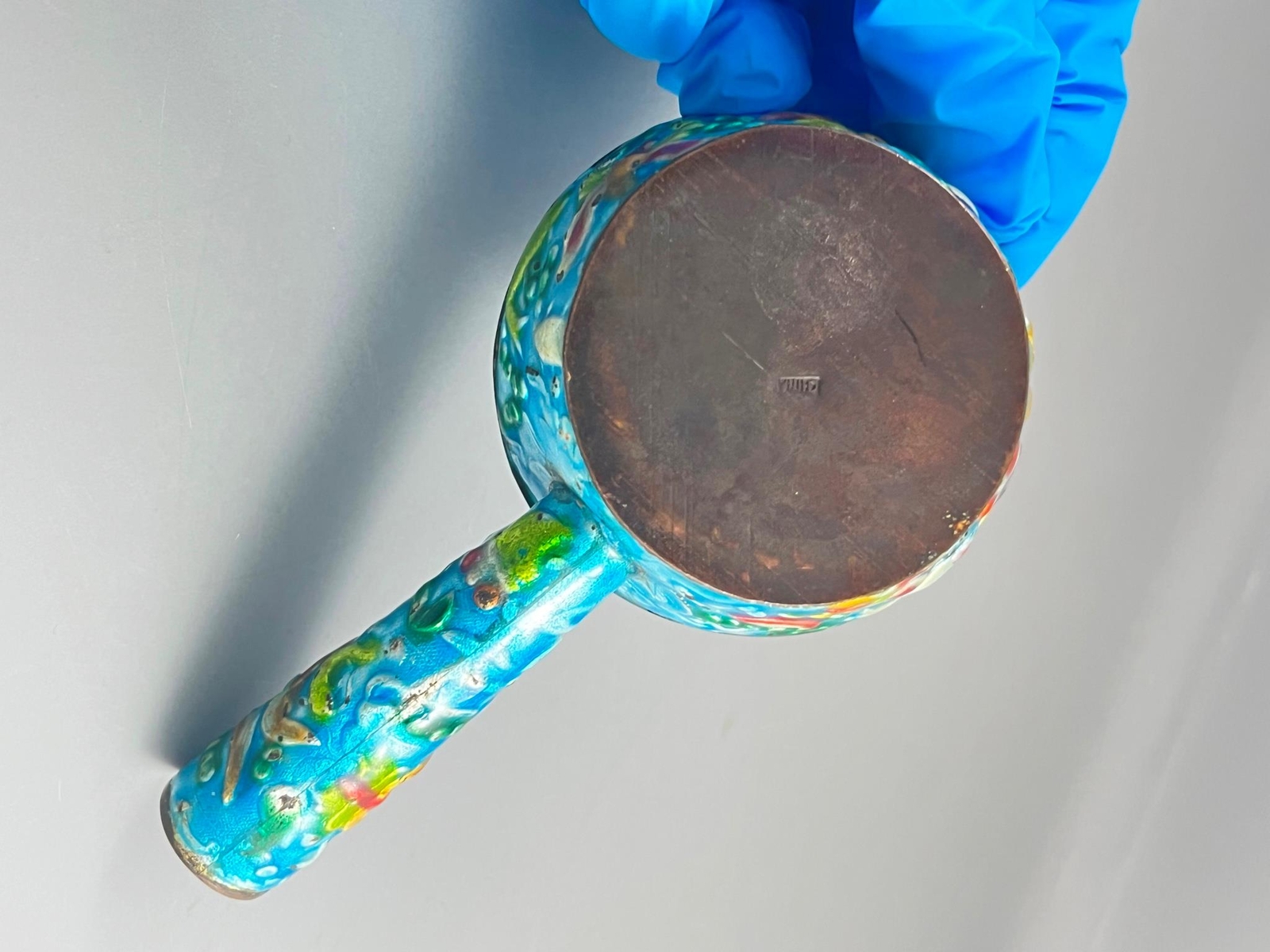 Vintage Chinese Enamel Cloisonne Painted Scoop Pan Silk Iron