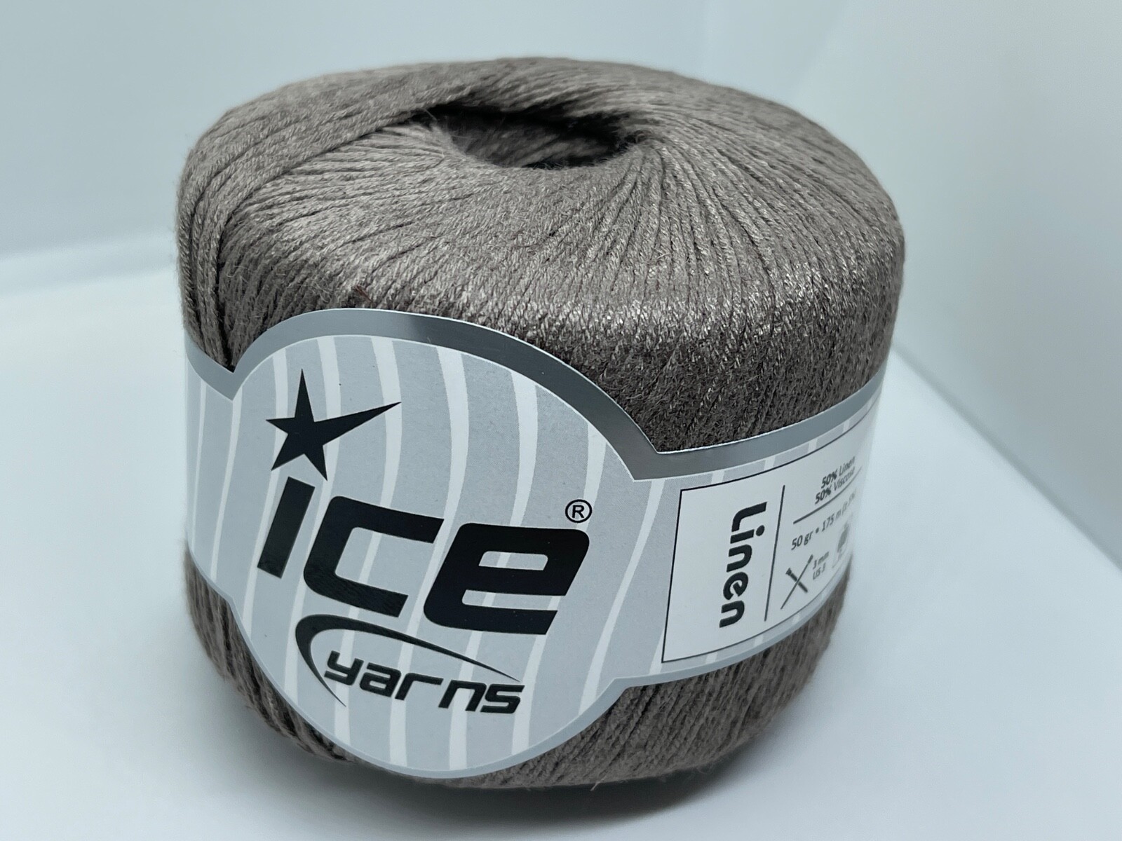 Taupe Brown Linen Ice Yarns 27252 Fine, Sport Weight 50 gr 191 yds Linen Viscose
