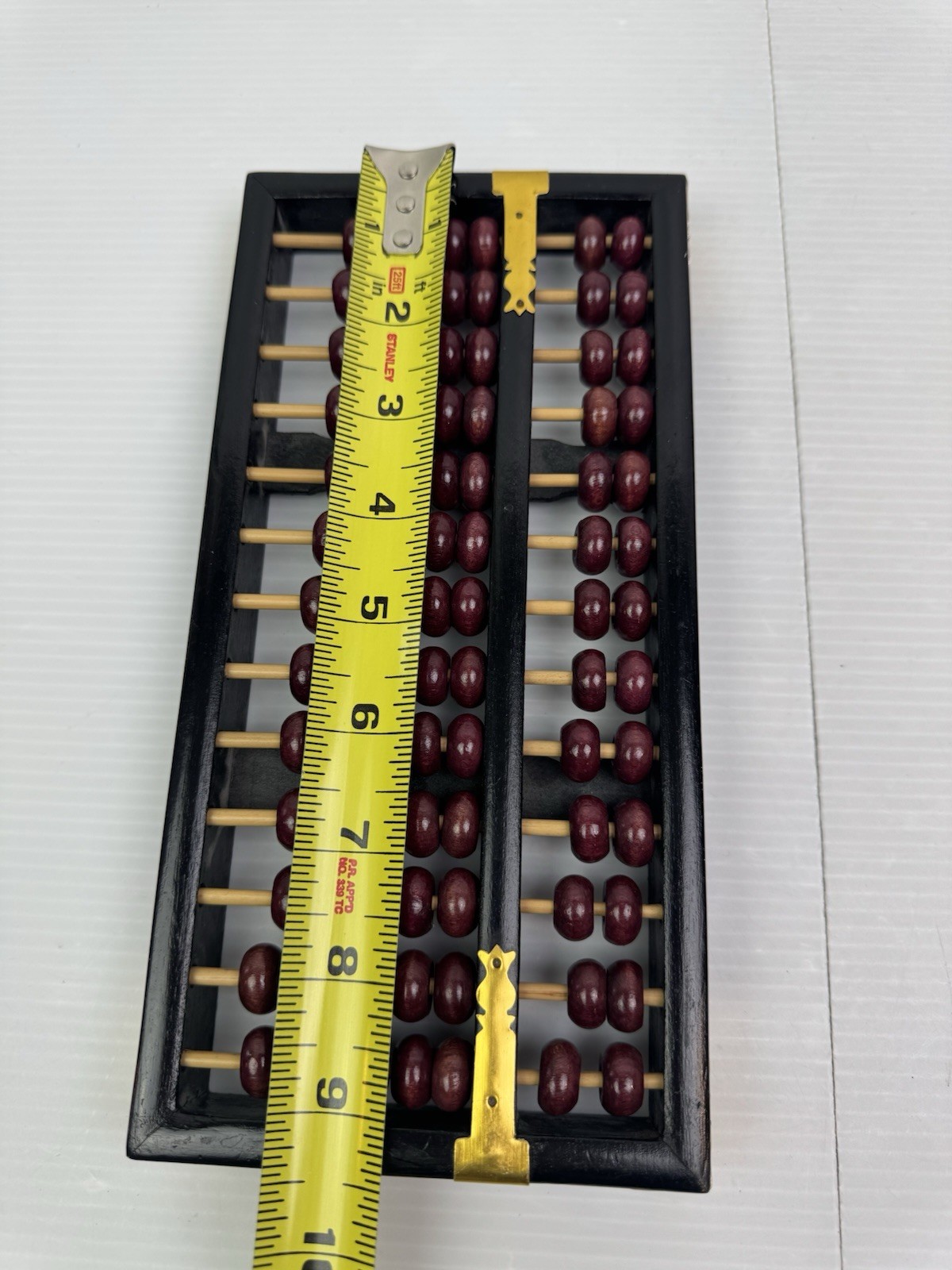 Vintage Chinese Abacus Wood & Brass Calculator 13 Row 91 Red Beads Brass Accents