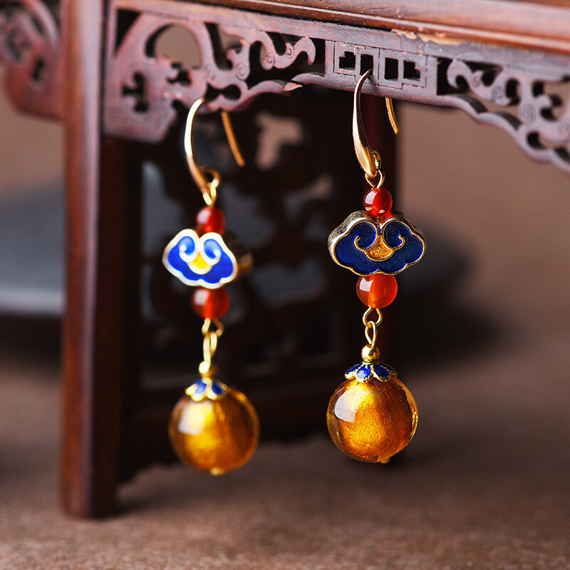 China Agate/Cloisonne/Coloured Glaze Ruyi Tibetan Style Vogue Earbob Earrings