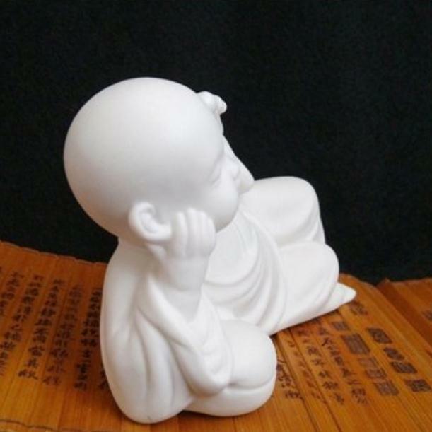 5.1″ Chinese White Porcelain Ceramics Think Deeply Little Monk Figurine Statue