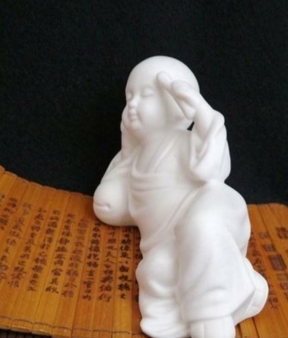 5.1″ Chinese White Porcelain Ceramics Think Deeply Little Monk Figurine Statue