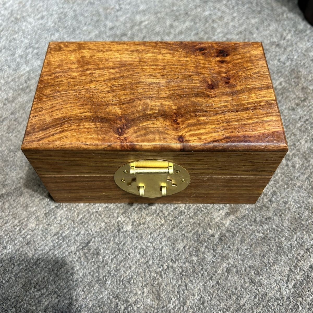 Vintage Rosewood Burl Jewelry Box Handmade Solid Wood Storage Case Brass Lock