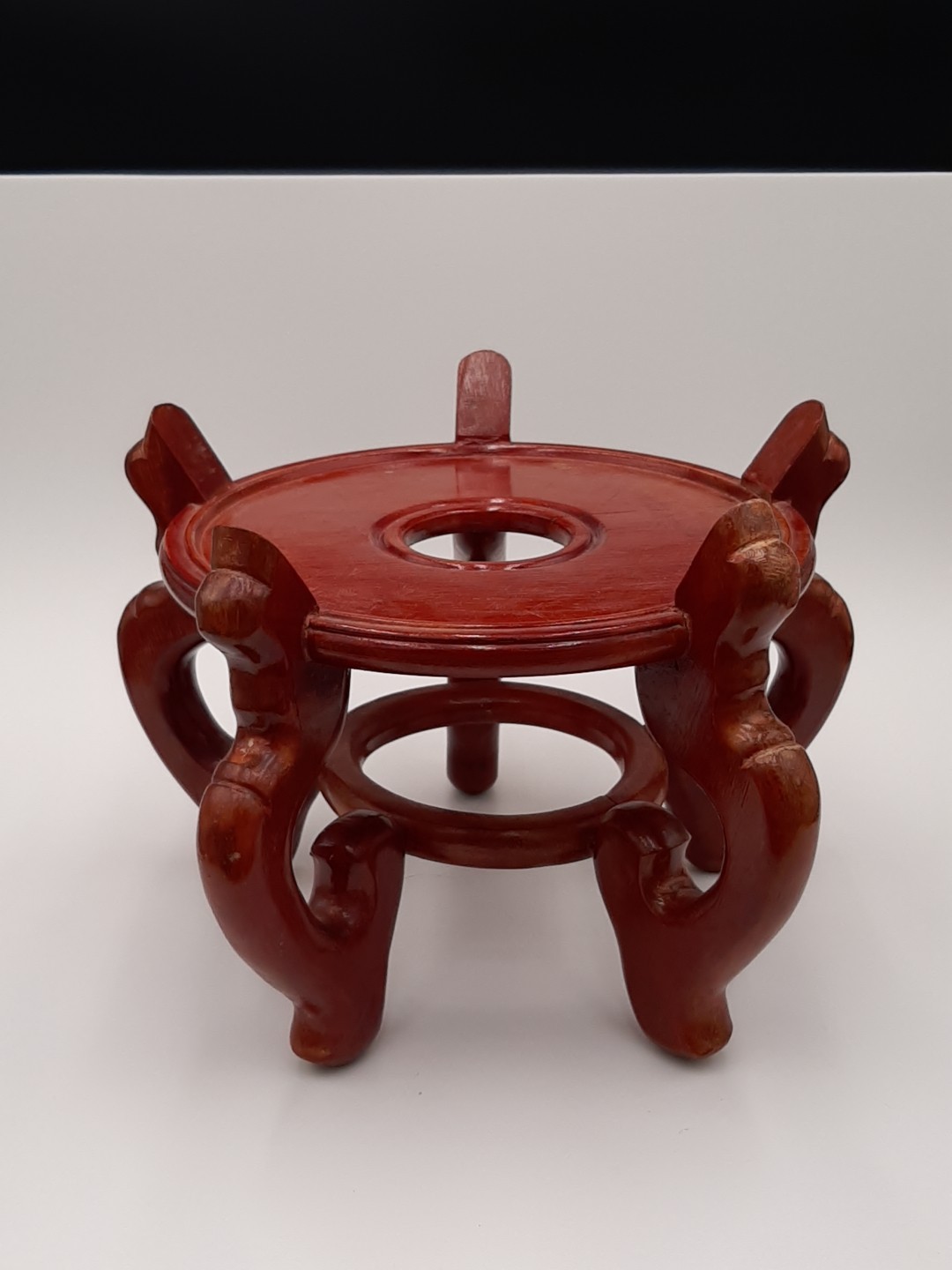 Vintage Chinese Wood Pedestal Stand For Koi Fish Pot Large 8.5in Plant Stand