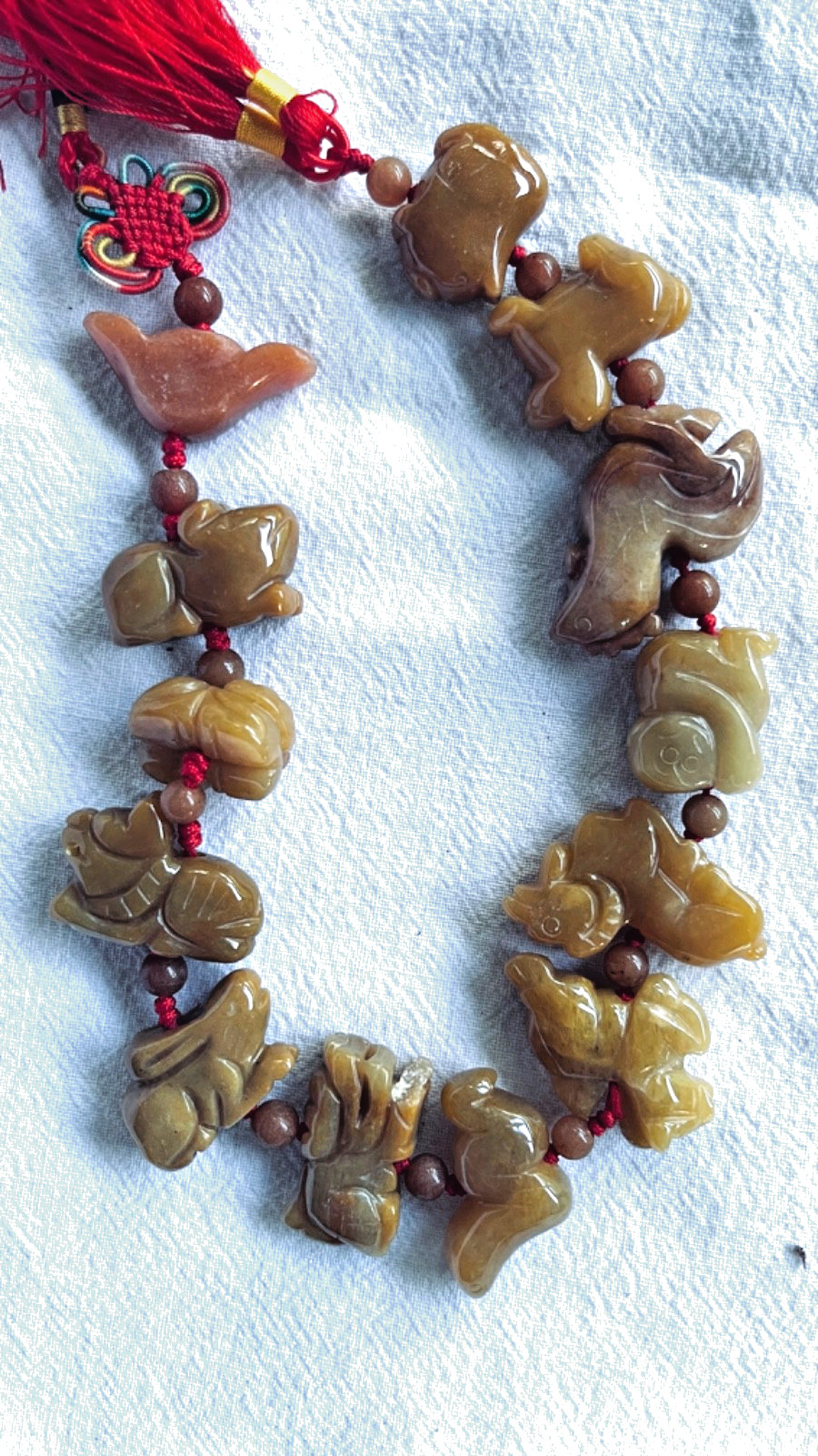Vintage Chinese Zodiac Jasper Hanging Tassel: 19″ Long