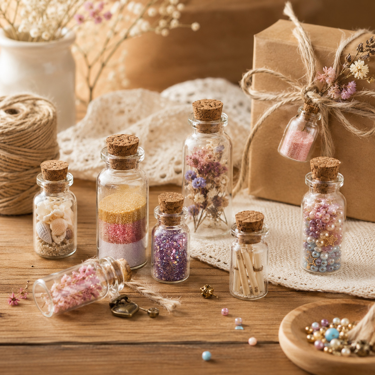 120pc MIni Glass Bottles with Cork Stoppers 1ml/2ml/3ml/5ml/8ml Tiny Clear Vials