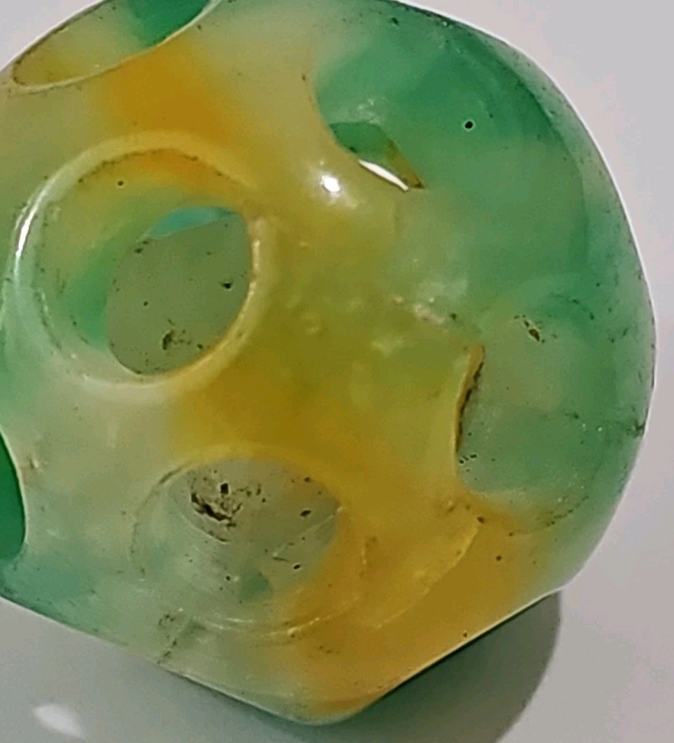 Chinese Jade Carved 2 Layer Puzzle Sphere Magic Ball Asian Multi Color 1″ Wide