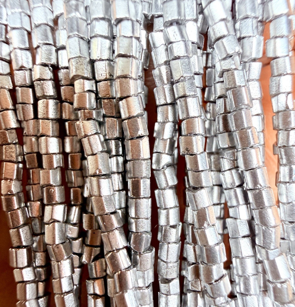 Hex Cut Czech Glass Seed Beads Metallic Silver